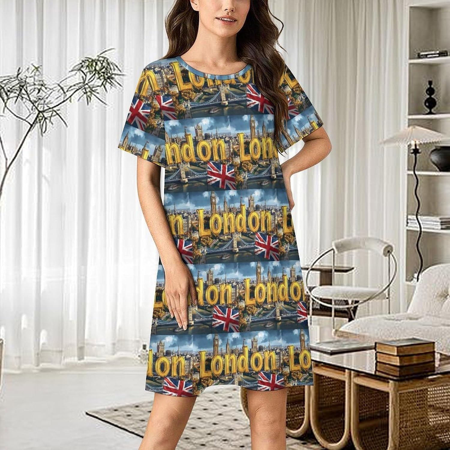 I Love London Nightgowns for Women Short Sleeve Sleep Dress Casual Sleepshirt Night Gowns Pajamas