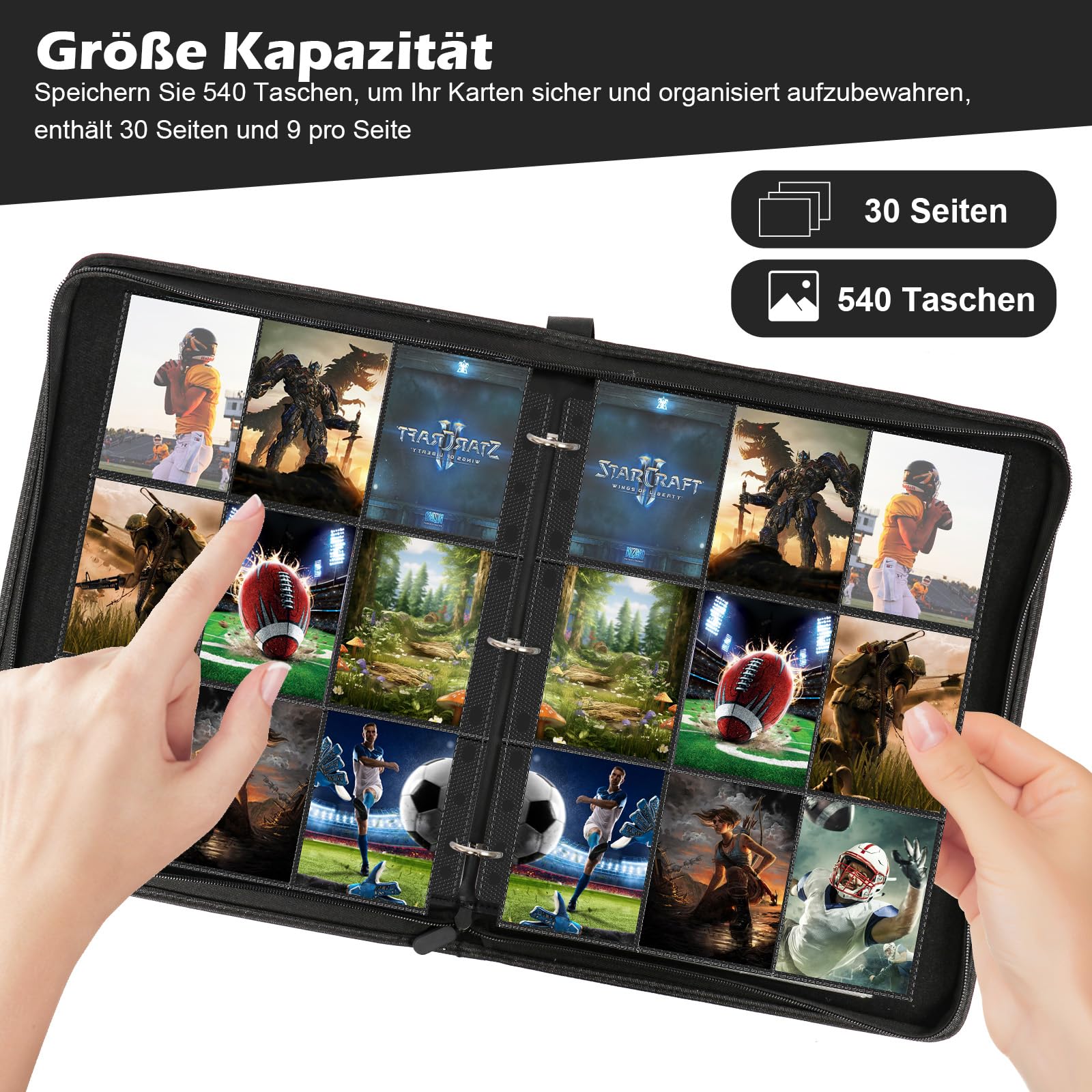 ELAKIRI Verzamelalbum voor 540 kaarten, 9-vakken Toploader Binder met