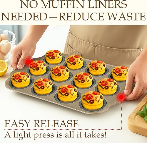 Miniatura 2 de Molde de silicona para magdalenas para hornear, molde antiadherente para magdalenas de 12 tazas con marco reforzado de metal, molde para cupcakes de