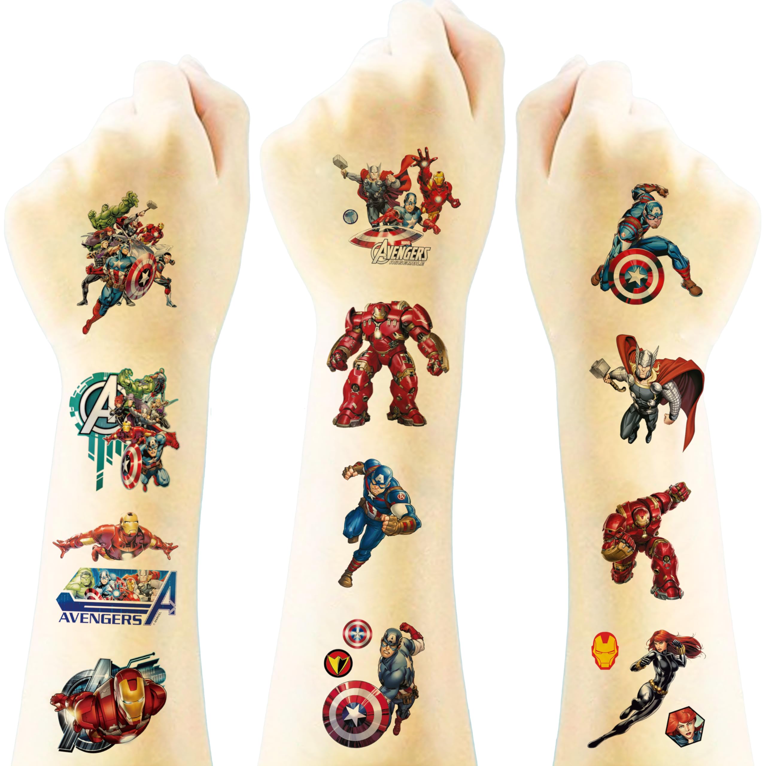 40pcs Avengers Temporary Tattoos for kids, Birthday Themed Party Supplies Decoration Favors Cartoon Sticker for Boys Home Activity Class Prizes