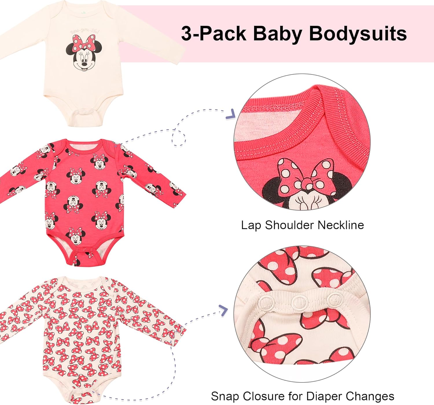 Magic Threadz Disney Clothes Baby Girls Bodysuit 3-Pack – Minnie Mouse & Marie from The Aristocats Bodysuits Newborn - Infant - Image 8