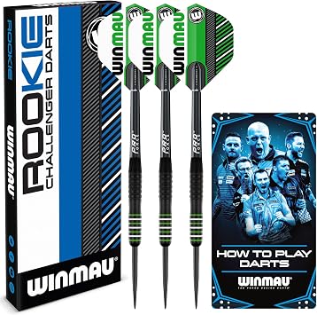 Winmau Rookie Brass Darts Set with Flights, Shafts Stems and Exclusive Darts Booklet - Available in Blue, Red and Green