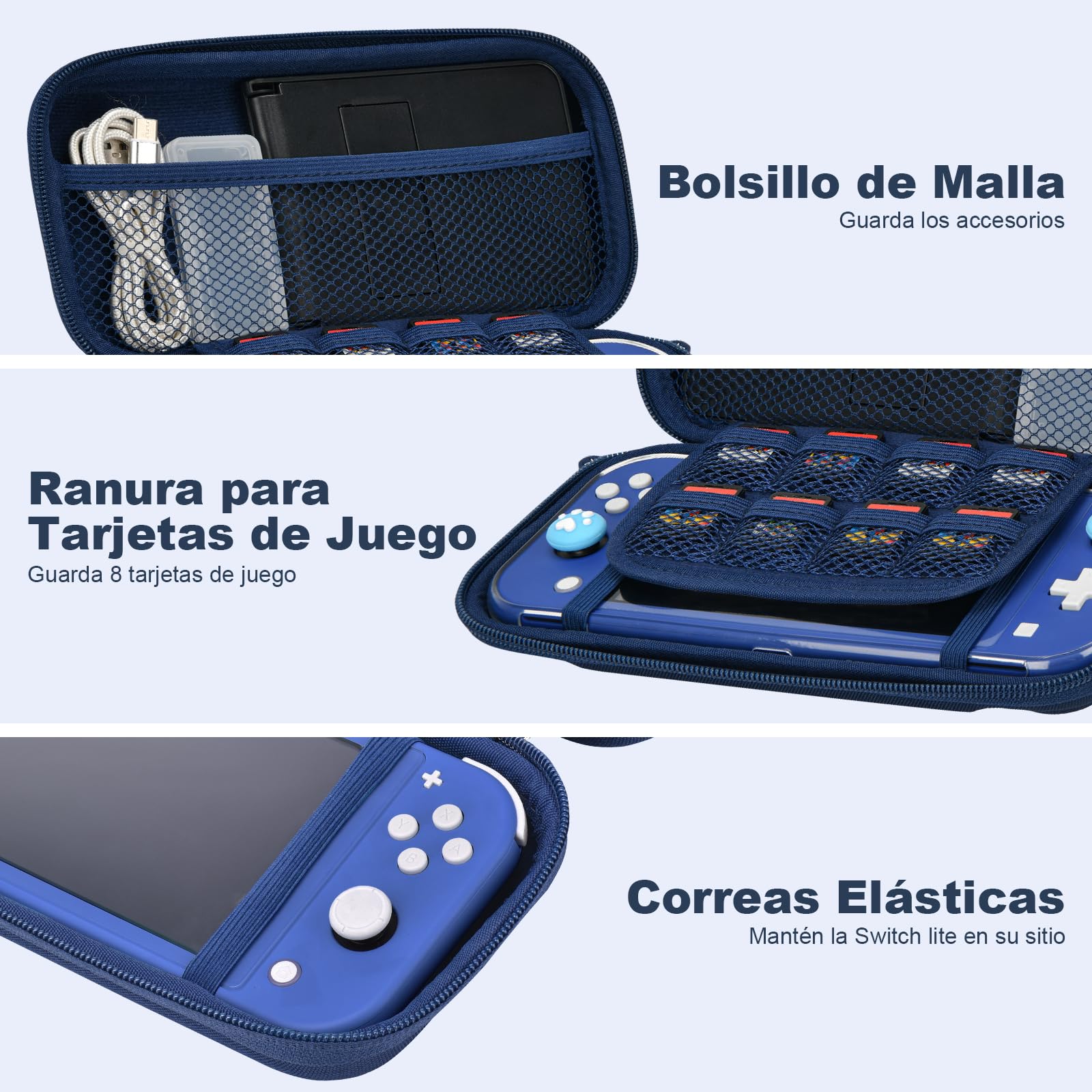 Younik Funda Switch Lite, Azul Accesorios NS Switch Lite 14 en 1, Carcasa de Transporte de Switch Lite, Estuche para Tarjetas de Juego, 2 Protectores de Pantalla, 6 Grips para el Pulgar, Colgante