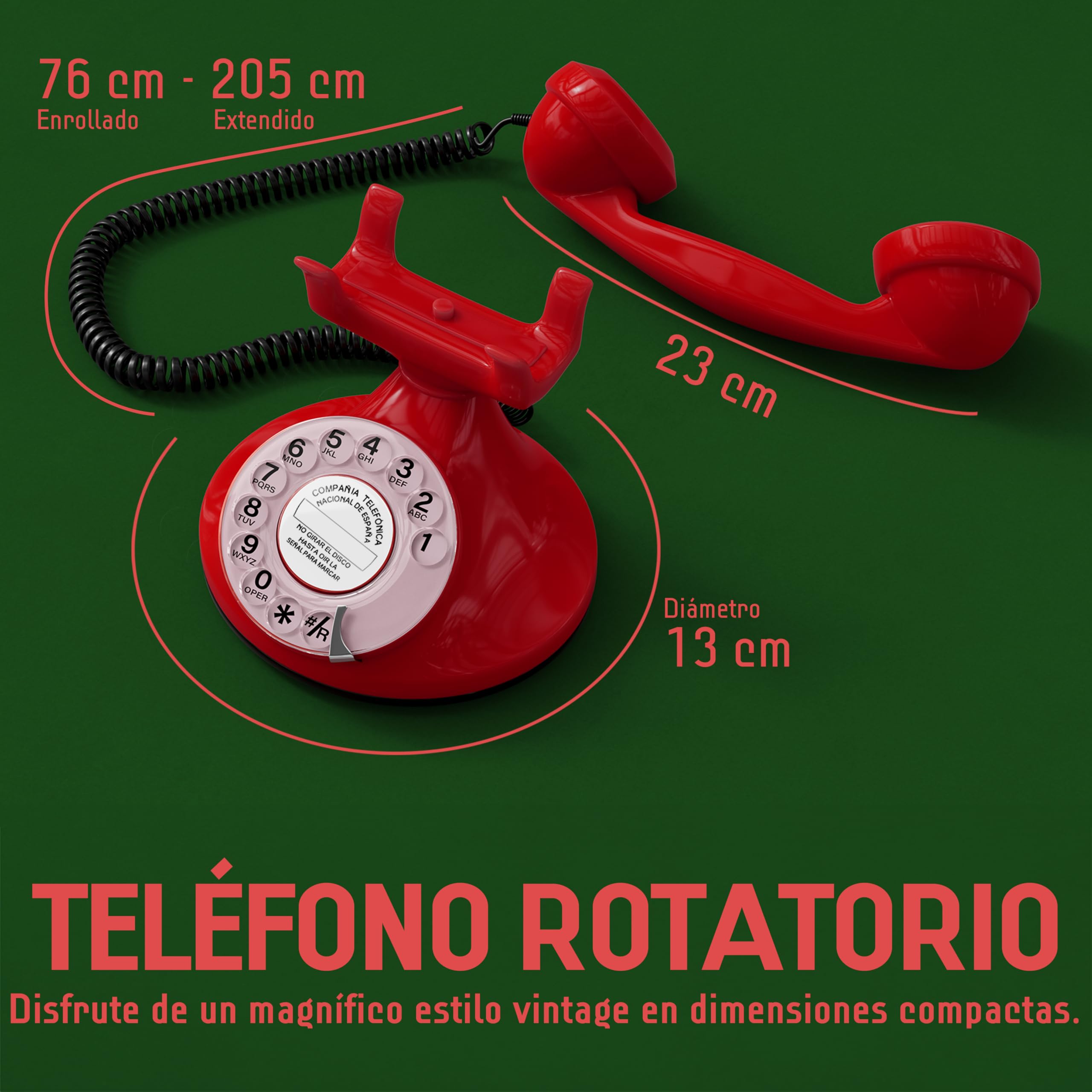 Opis FunkyFon Cable: El Teléfono Fijo Retro Vintage, un Teléfono Antiguo y Clásico para tu Casa Rojo — view 3