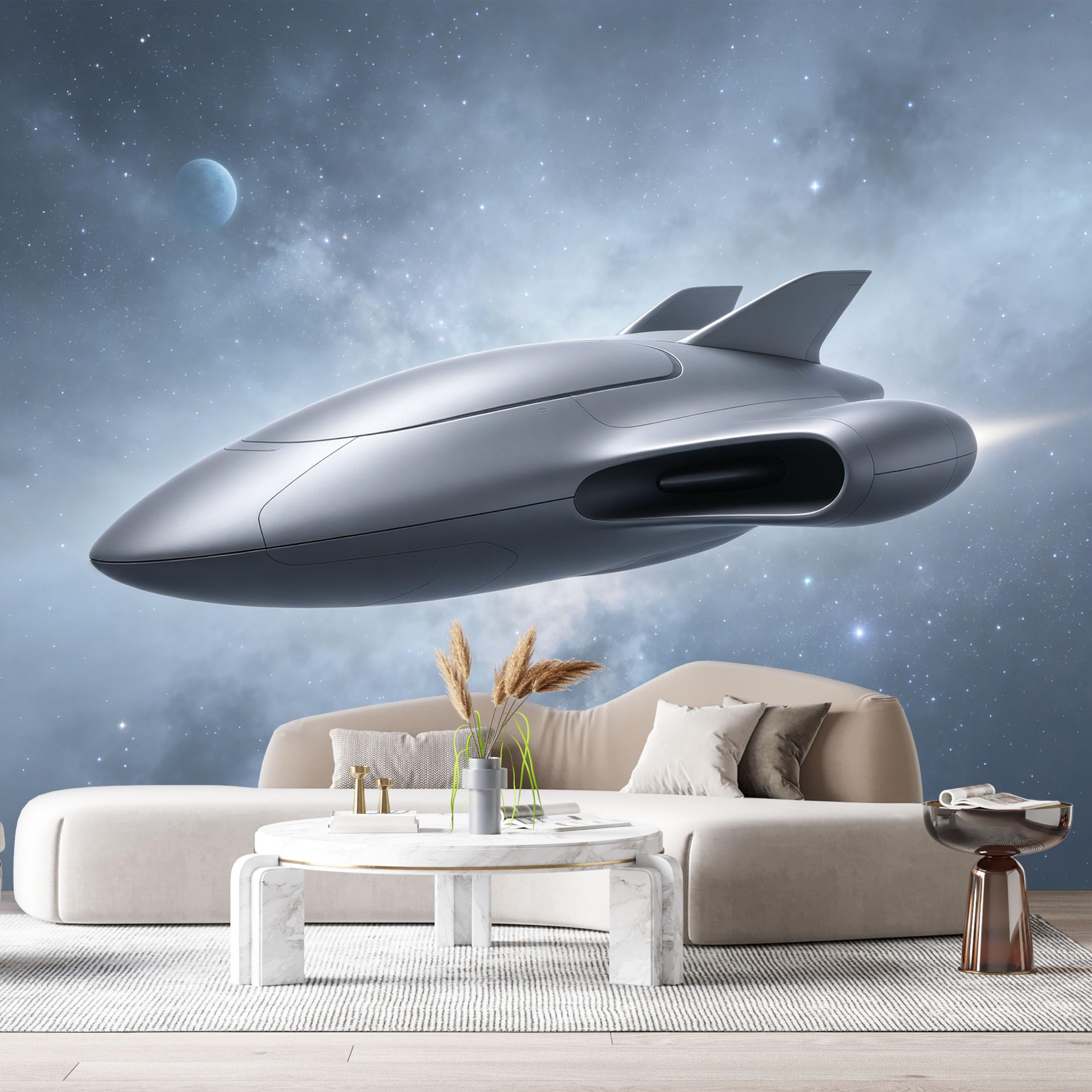 Custom Size Wall Mural Futuristic Spaceship Space Travel SciFi Vehicle Minimalist 3D Realistic Style SelfAdhesive Art Prints Removable Large Wallpaper Esports Room Game Room Studio