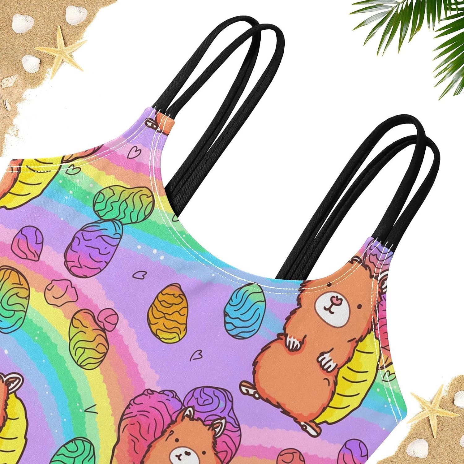 visesunny Girls Two Piece Swimsuits Rainbow Squirrel Animal Girl's Bikini Sets Bathing Suits for Girls Size 5-12Y