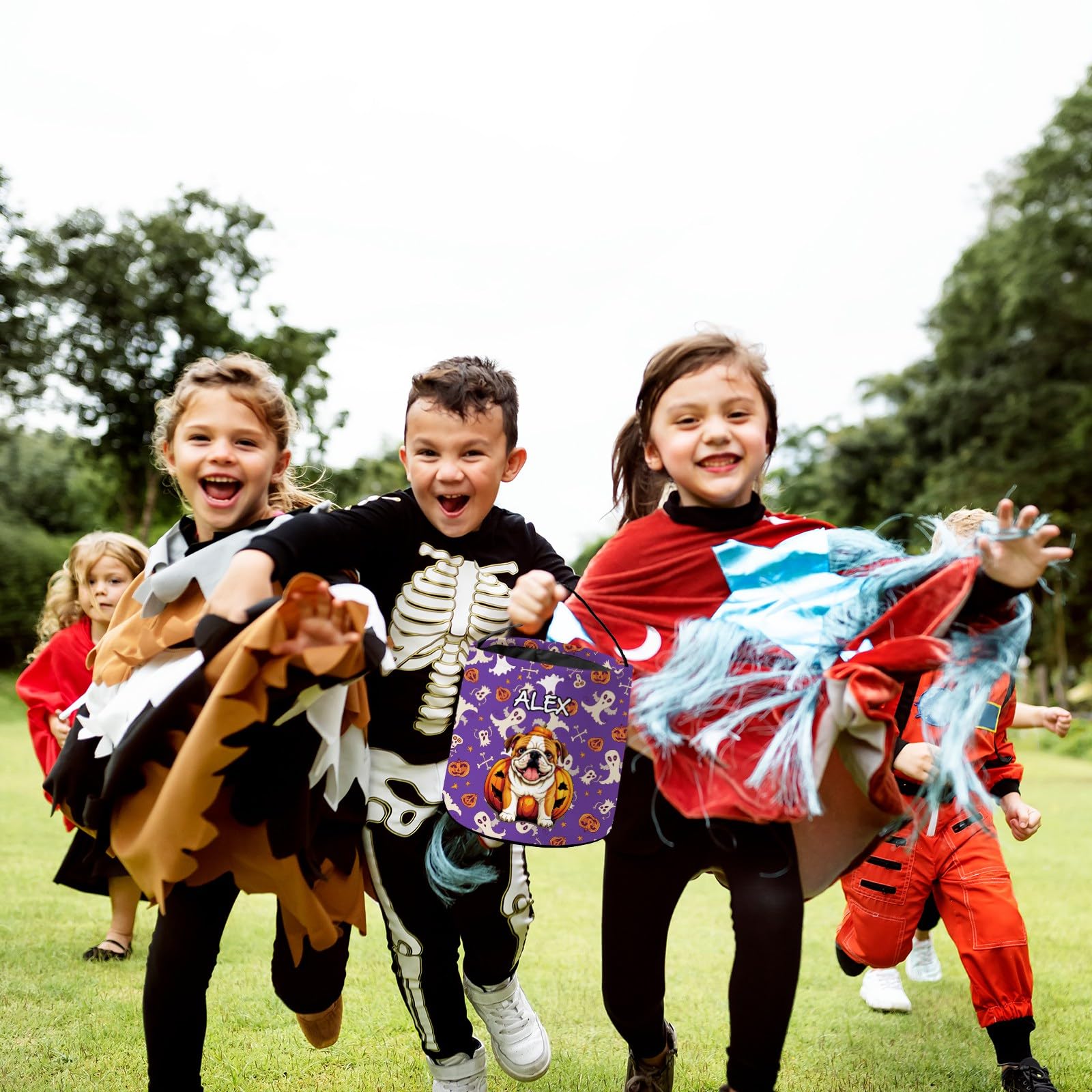 KafePross Personalized Halloween Trick or Treat Bag Smiling Puppy Germanshepherd Dog Halloween Ghost Pumpkin Decor Basket Candy Gifts Bucket for Kids 9 x 9.8 Inch Purple