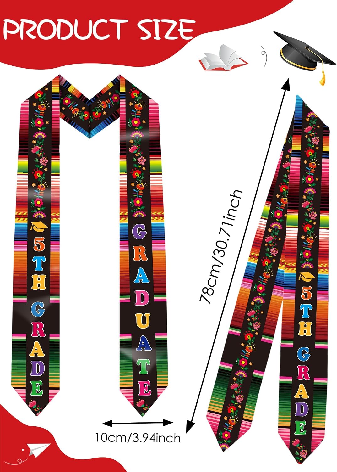 Class of 2026 Kids Graduate 5th Grade Kindergarten Stole Preschool Mexican Graduation Sash