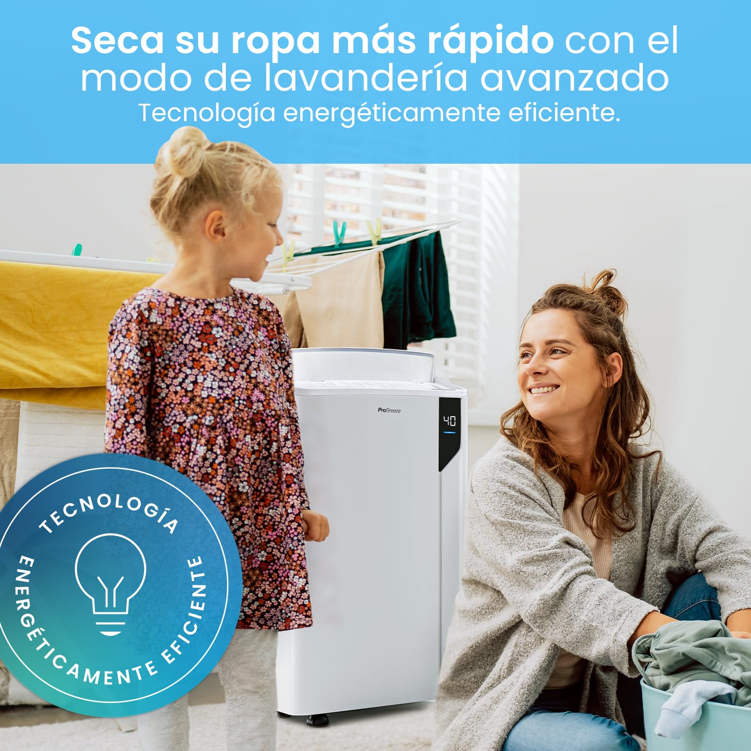 Pro Breeze Deshumidificador 20L. Antihumedad y moho. Depósito Extraíble y Desagüe Continuo, 5 Modos, Temporizador 24h, Pantalla Táctil, Sensor de Humedad, Secadora de Ropa (35 m²)