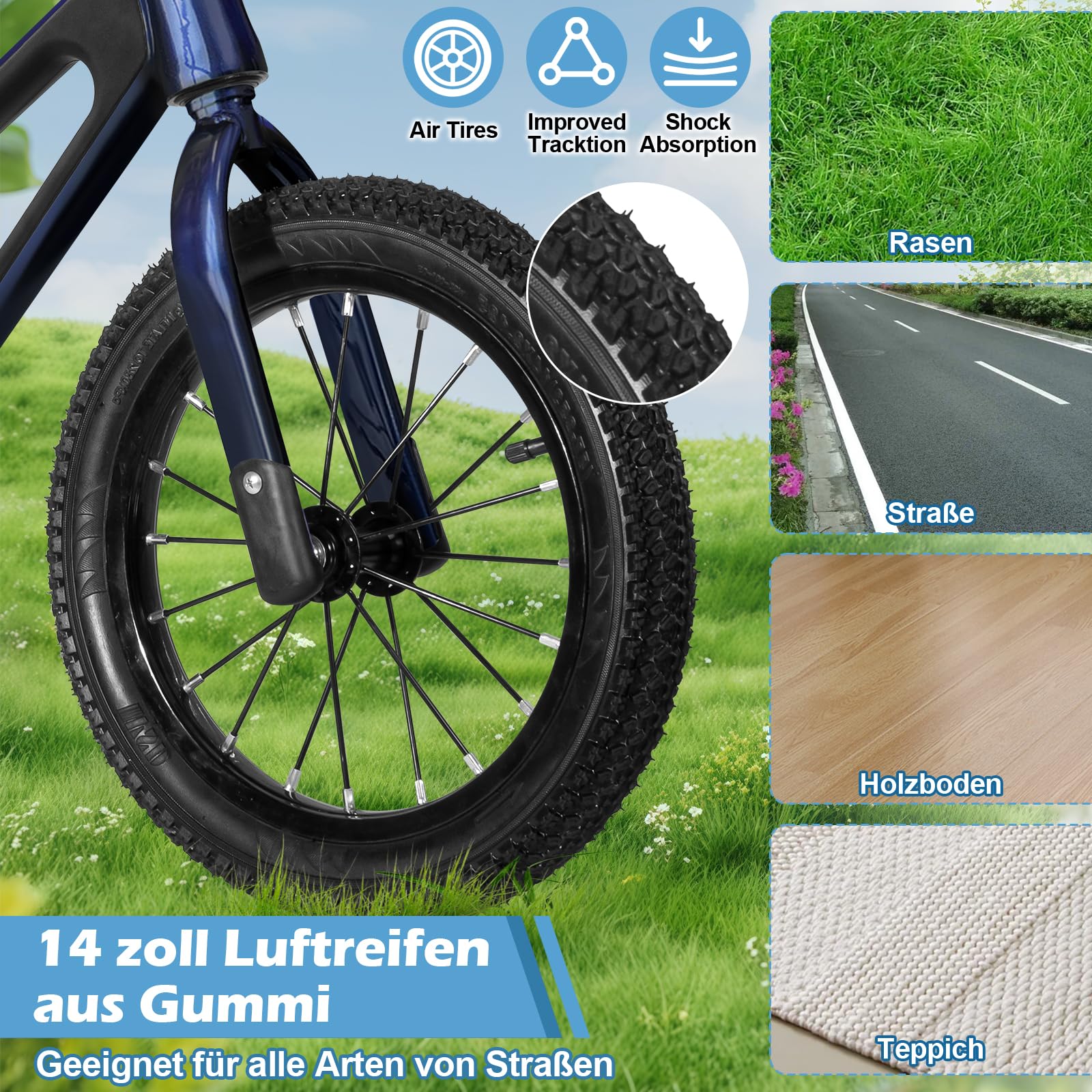 CHOLY 14 Zoll Laufrad für Kinder von 3-6 Jahren, Pedalfreies Kinderfahrrad | verstellbarem Sitz, Luftreifen und Rahmen aus Magnesiumlegierung, leichtes Trainingsfahrrad für Kinder