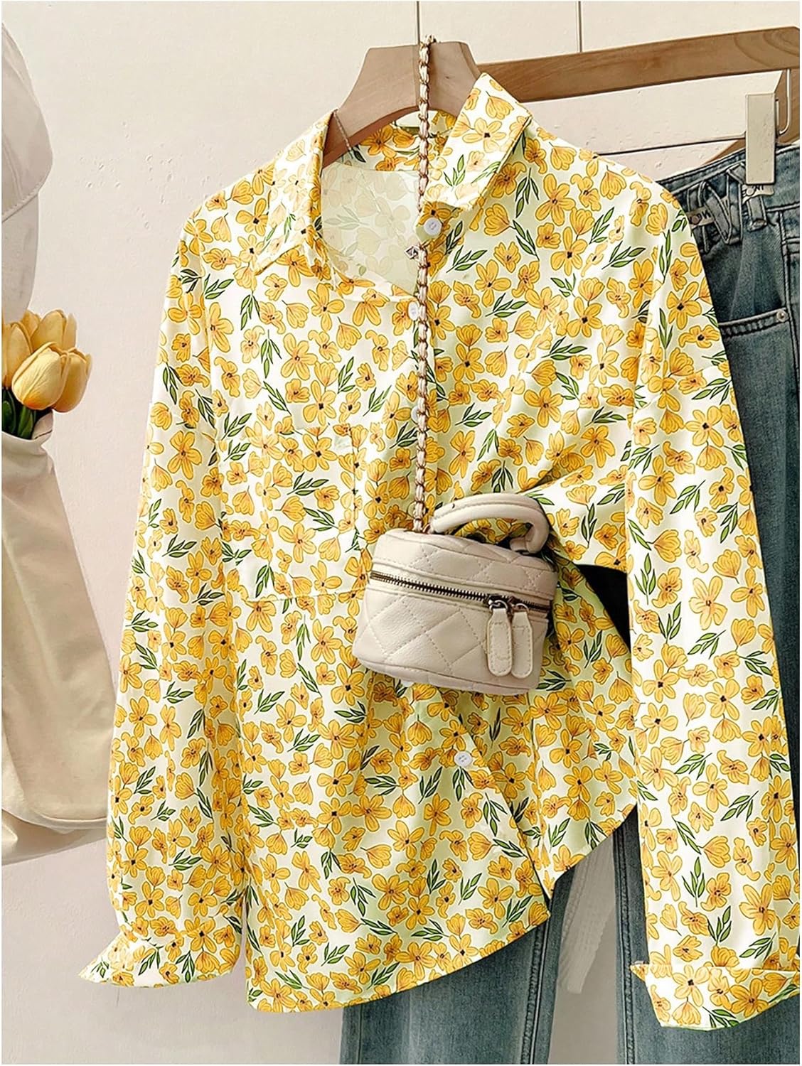 SweatyRocks Women's Button Down Shirts Dressy Floral Print Long Sleeve Blouse Business Casual Tops - Image 3