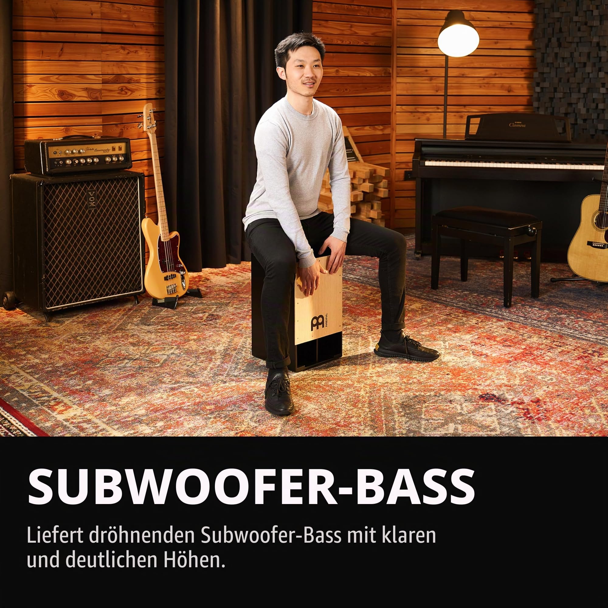 Meinl Subwoofer Cajon SUBCAJ1AWA, American White Ash #AWA | mit Snare-Teppich, Schalllöcher vorner, Interner Bass-Reflexkanal, Holzfaserplatte und Weißesche