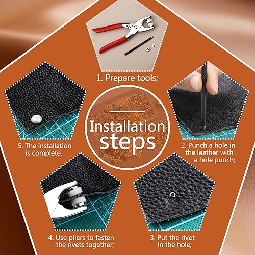 Miniatura 4 de 180 juegos de remaches de cuero de 0.236 in, remaches de cuero de doble tapa redonda, 3 tapas de colores, remaches de cuero, tachuelas de metal con