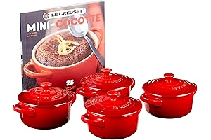 Le Creuset Stoneware Set of 4 Mini Cocottes with Cookbook