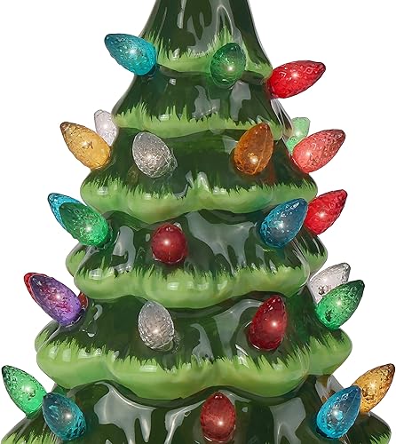 Miniatura 2 de Árbol de Navidad de cerámica – Árbol de mesa con luces – (6.75 pulgadas pequeño árbol de Navidad verde / luces multicolores) – Árbol de cerámica