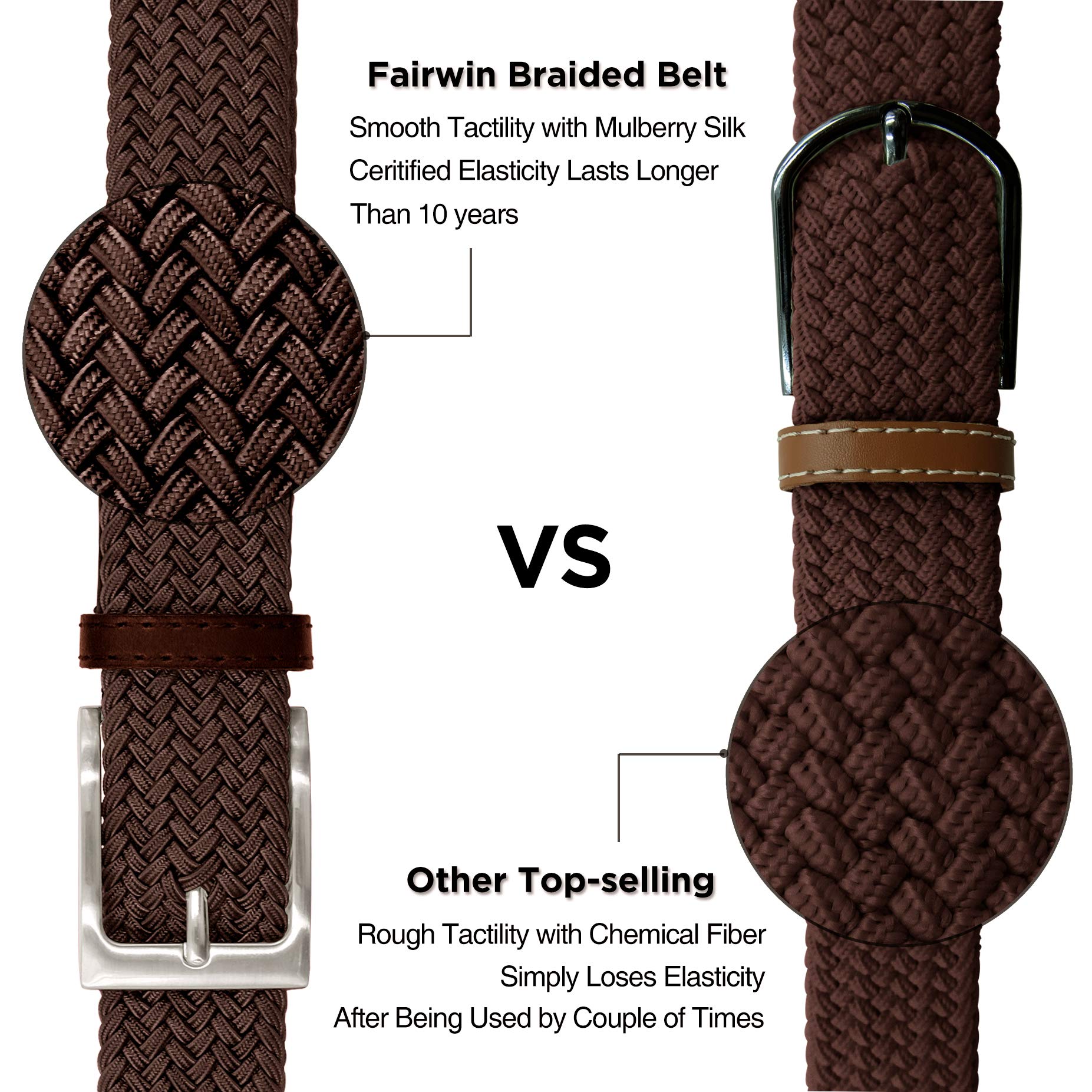 Fairwin Cintura Elastica Intrecciata per Uomo e Donna, Confortevole Cintura in Tessuto Elastico Stretch per Jeans Pantaloni