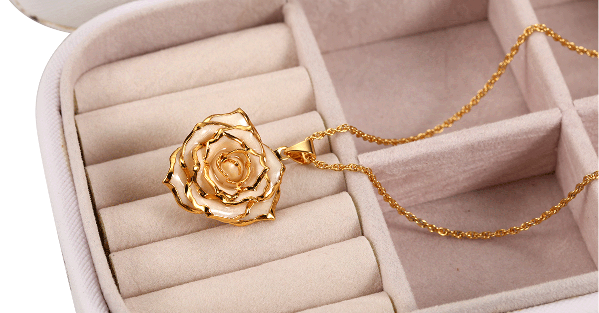 AliveRose 24K Gold Dipped Rose Necklace, Necklaces for Women and