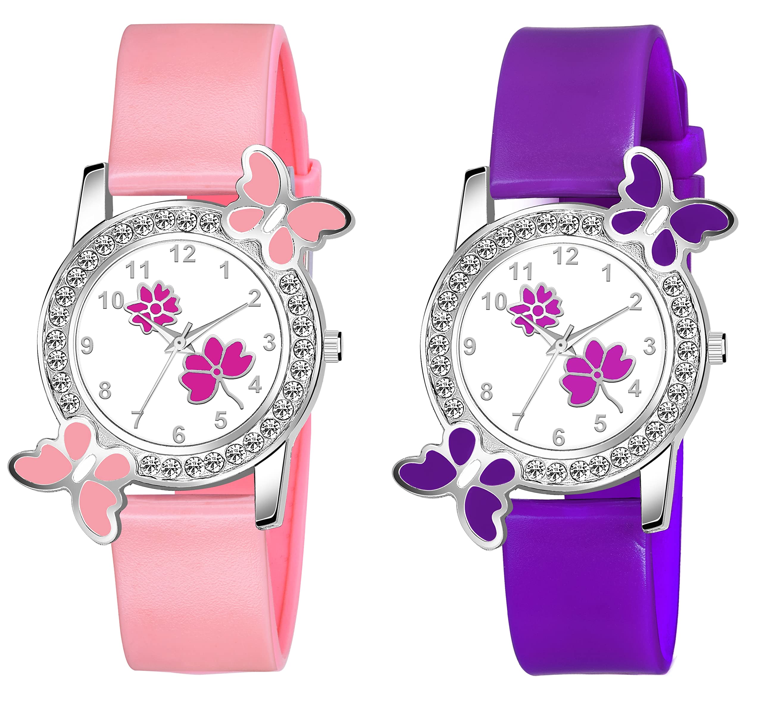 KIARVI GALLERY Analogue Butterfly Flower Design Dial PU Strap Analog Girls and Womens Watch (Pink,Purple -Pack of 2) (B0BN4DB6KN) Amazon Price History, Amazon Price Tracker