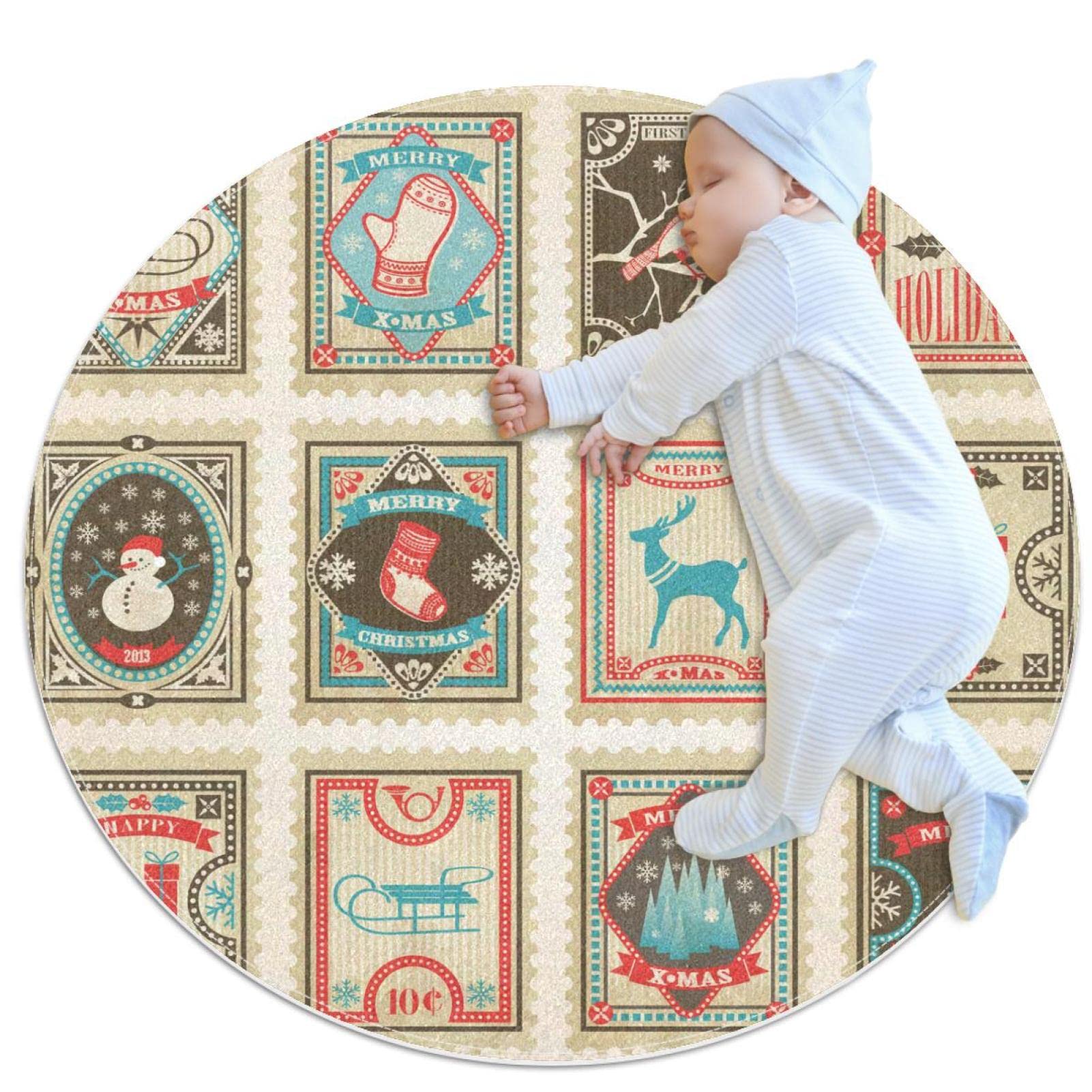 Tapis ronds Noël vintage antidérapants 100x100 cm pour décoration de chambre douce