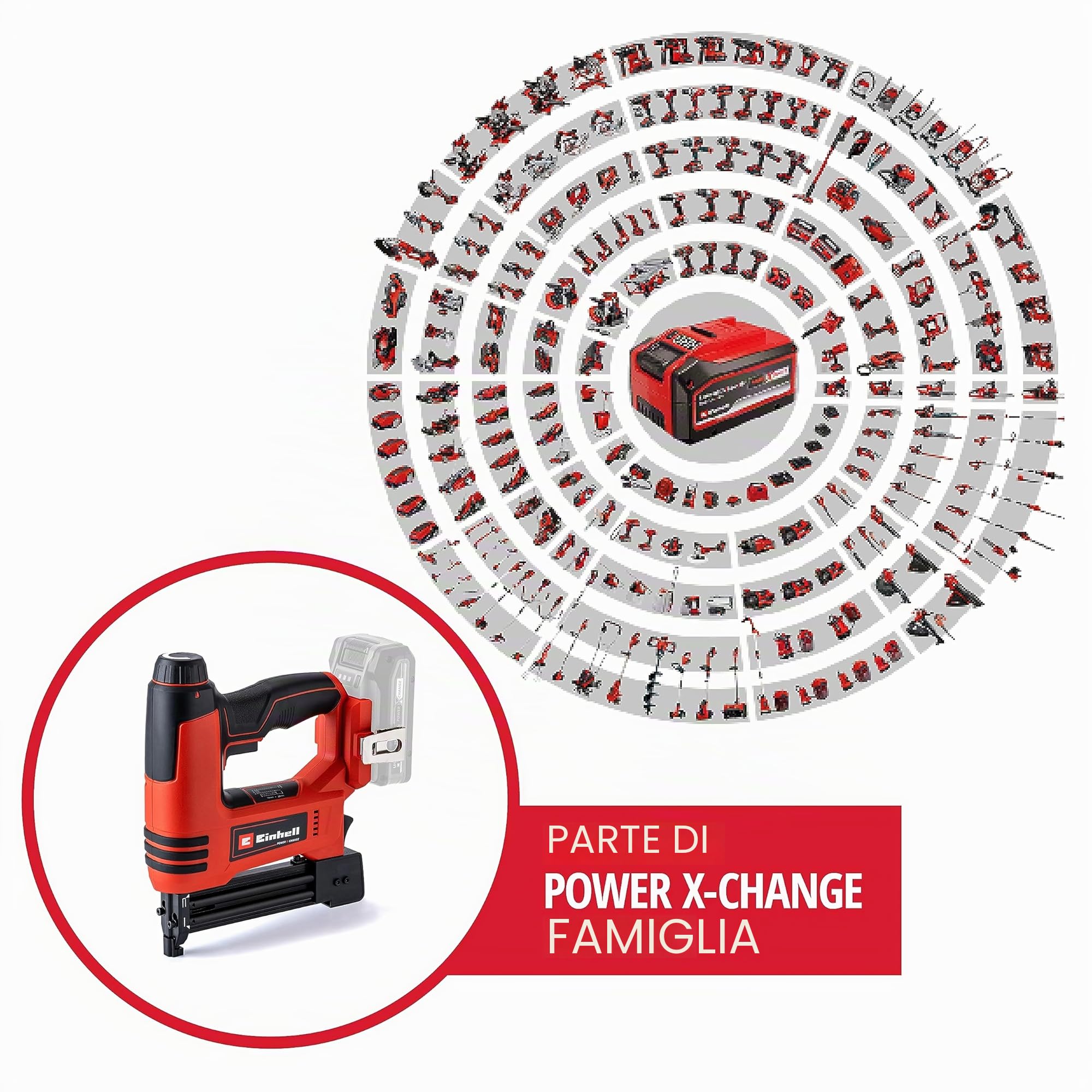 Einhell Graffettatrice TE-CN 18 Li - Solo Power X-Change (ioni di litio, 18 V, sparachiodi e graffettatrice, max 20 colpi al min, incl. 300 chiodi e 300 graf., no batteria, no caricabatteria)
