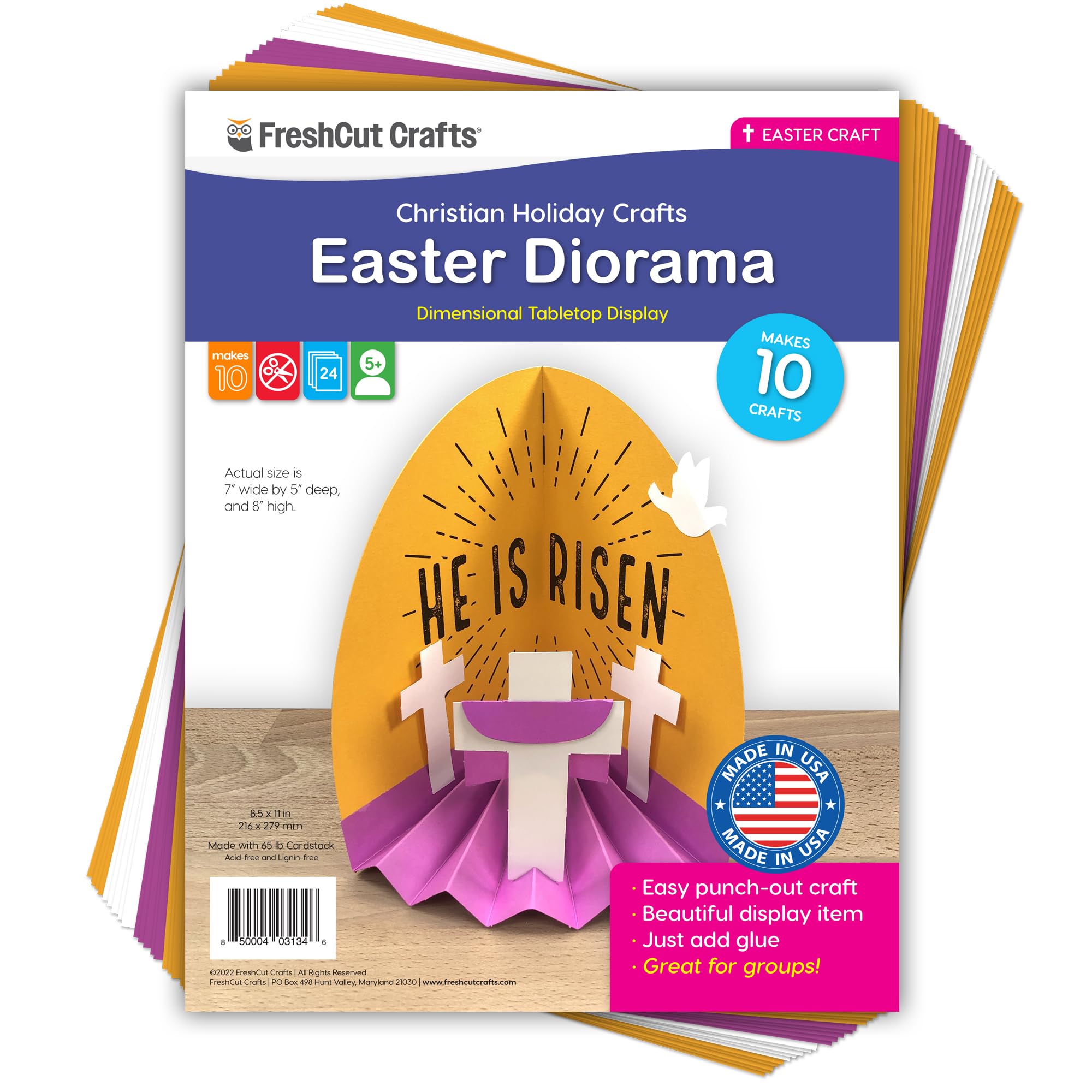 Easter Diorama 3D Bible Craft Kit Easy 3-D Punch-Out Bible Craft Perfect for Creating Tabletop Display. Ideal for Sunday School and Classrooms, US Made Quality Card Stock. (10 Pack)