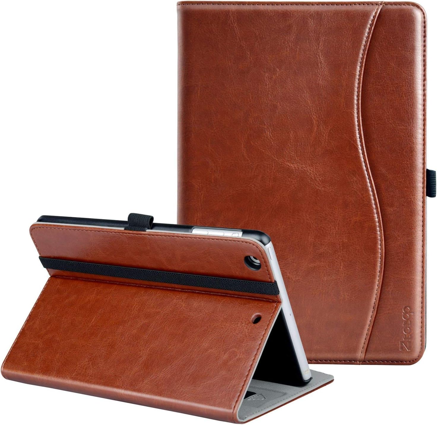 Ztotop iPad Mini 1/2/3 Case, Leather Folio Stand Protective Case Smart Cover with Multi-Angle Viewing, Pocket, Functional Elastic Strap for iPad Mini 3/ Mini 2/ Mini 1 - Brown