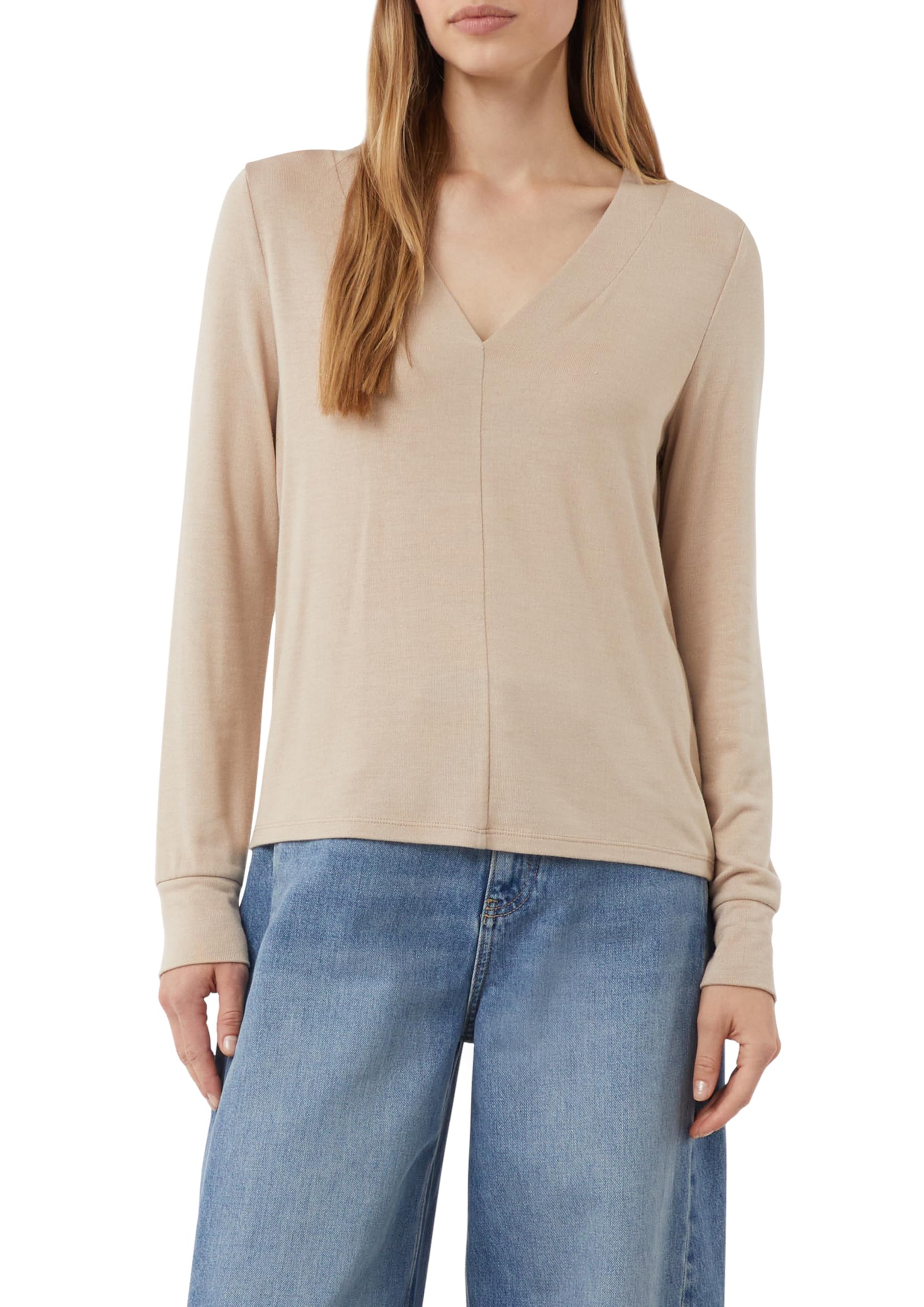 Comma Langarmshirt aus Viskosemix mit V-Ausschnitt