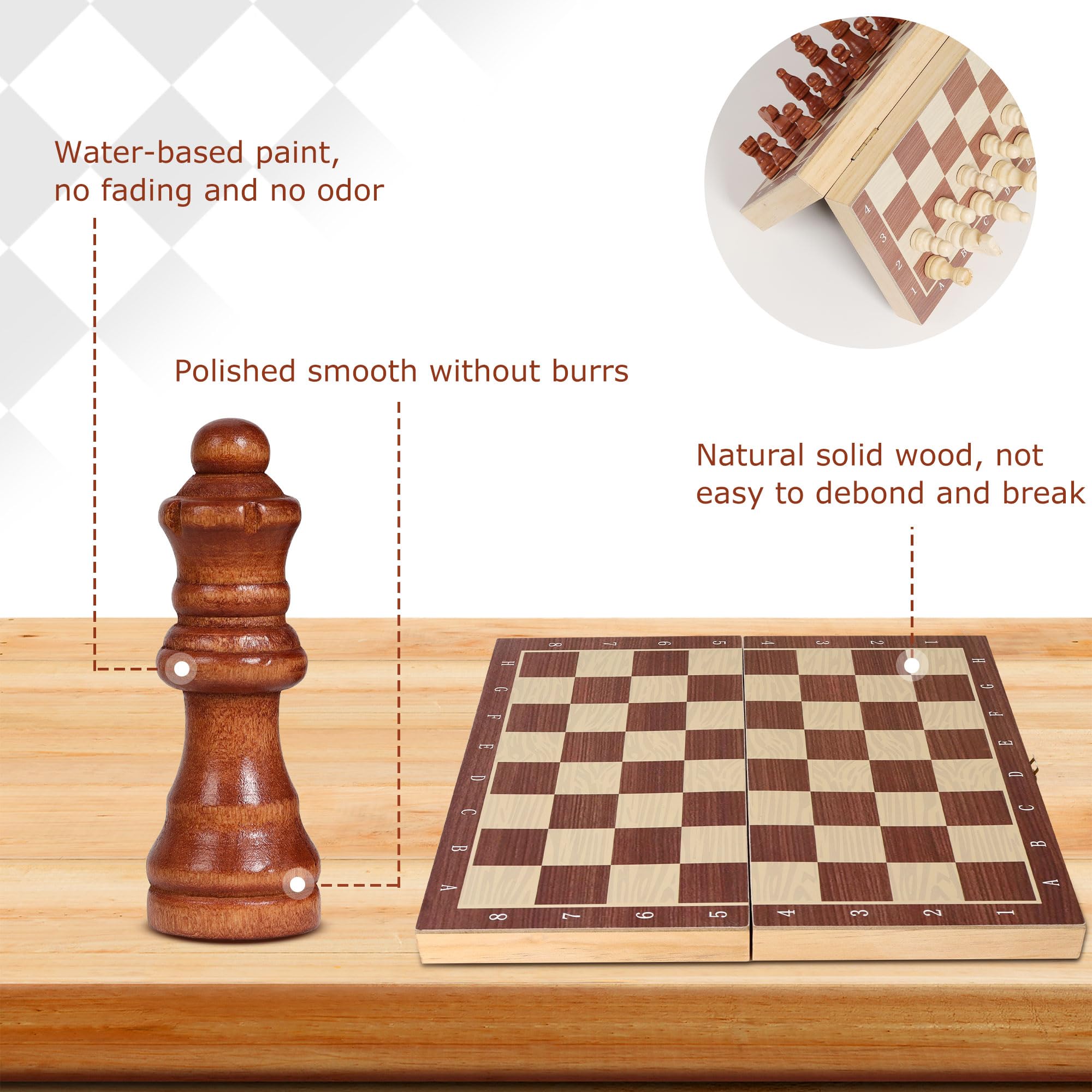 Scacchiera in Legno Magnetica 29x29 cm, Scacchi Pieghevole Portatile con Chiusura Magnetica Professionale, Strato Protettivo in Spugna, Set Chess Board Viaggio Adulti e Bambini