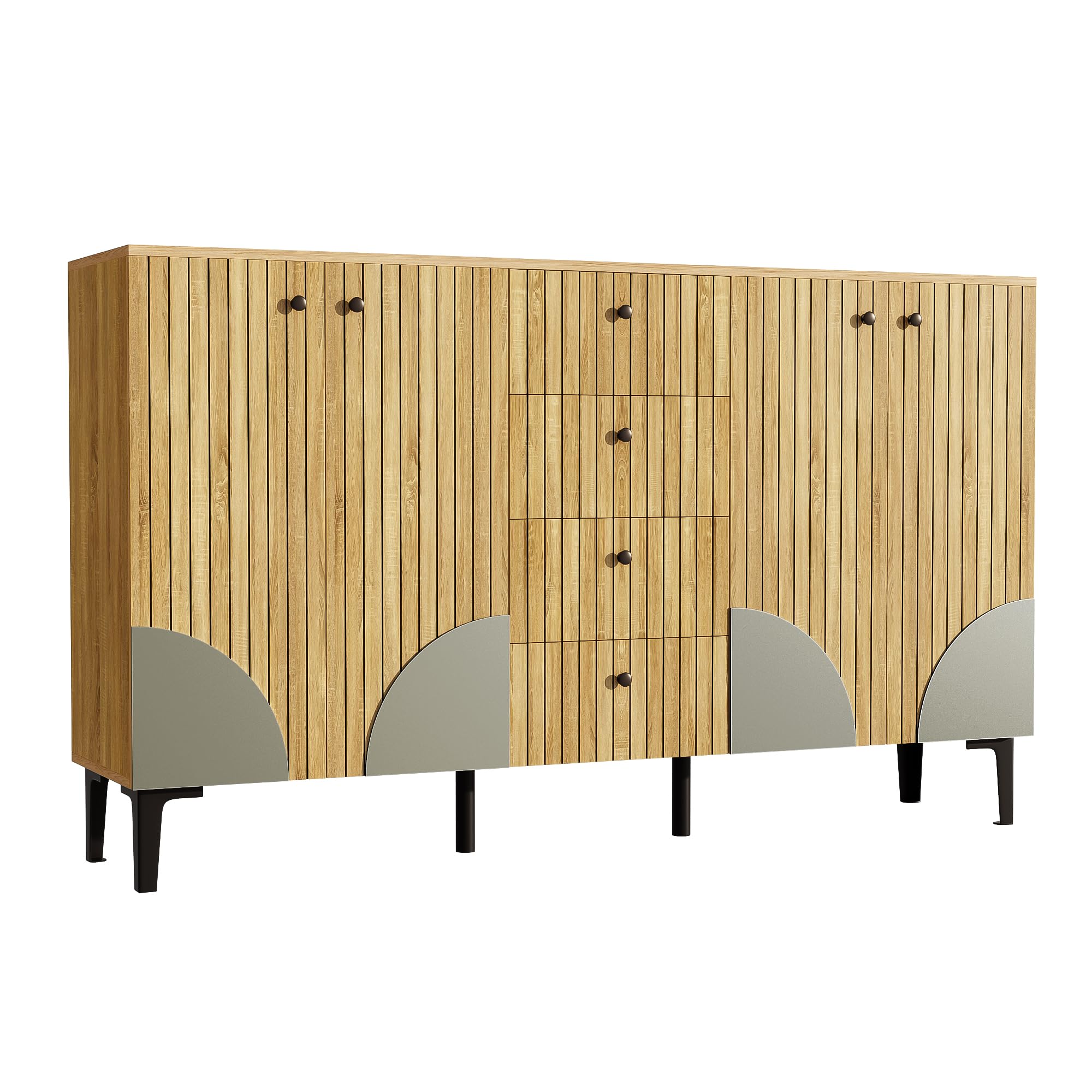Sideboard Kommode Aufbewahrungsschrank aus Holz in Heller Optik Schrank mit 4 Türen & 4 Schubladen, viel Stauraum, minimalistisches Design für Wohnzimmer, Esszimmer & Flur 160×36×94 cm
