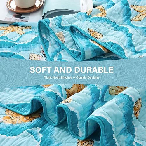 Miniatura 5 de SahSahCasa Juego de edredón tamaño King, edredón 100% algodón, juego de ropa de cama King, edredón costero reversible, ligero, edredón de verano
