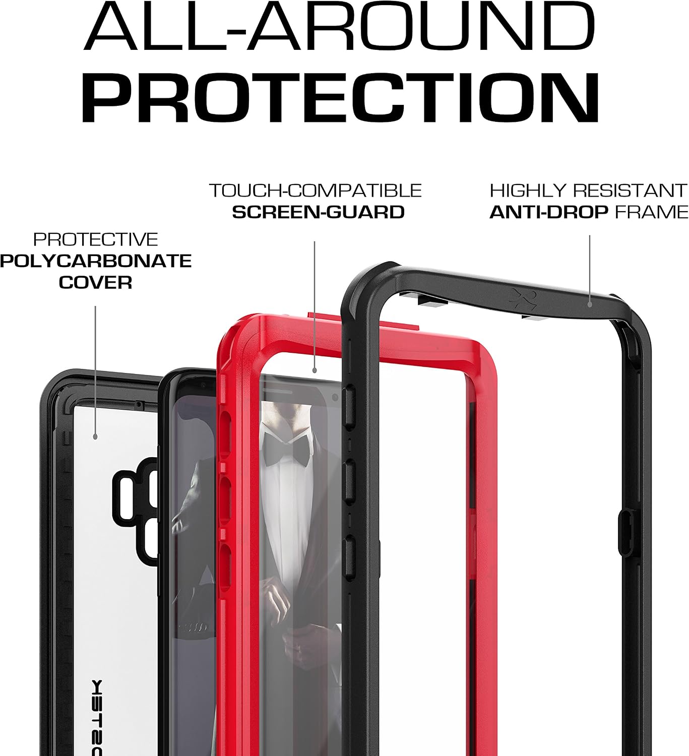 Ghostek Nautical Galaxy S9 Waterproof Case with Screen Protector Extreme Heavy Duty Protection Slim Rugged Shockproof Full Body Underwater Watertight Seal Cover for 2018 Galaxy S9 (5.8 Inch) - (Red)