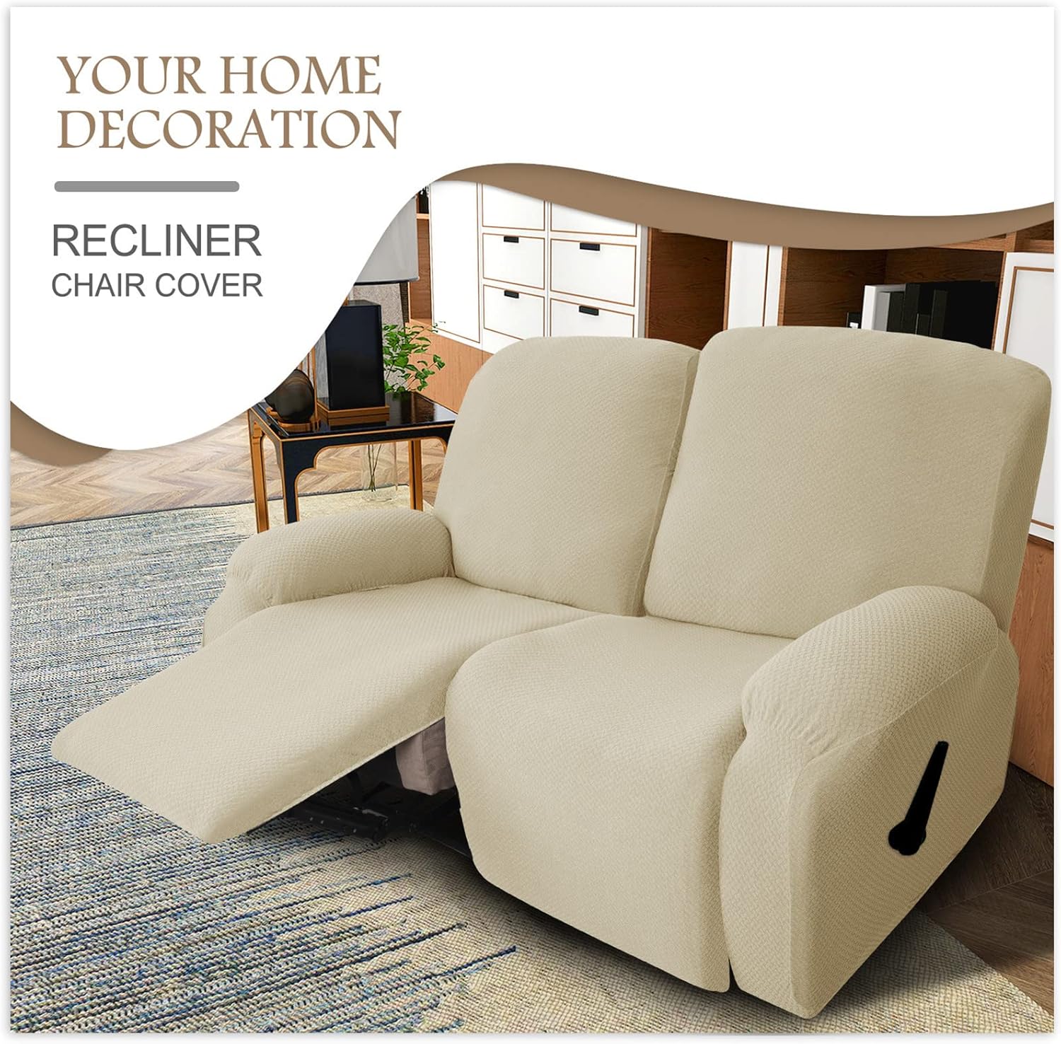 Recliner Covers 2 Seater Stretch Recliner Sofa Covers Loveseat Reclining Couch Slipcovers Furniture Protector (Beige,2 Seater)
