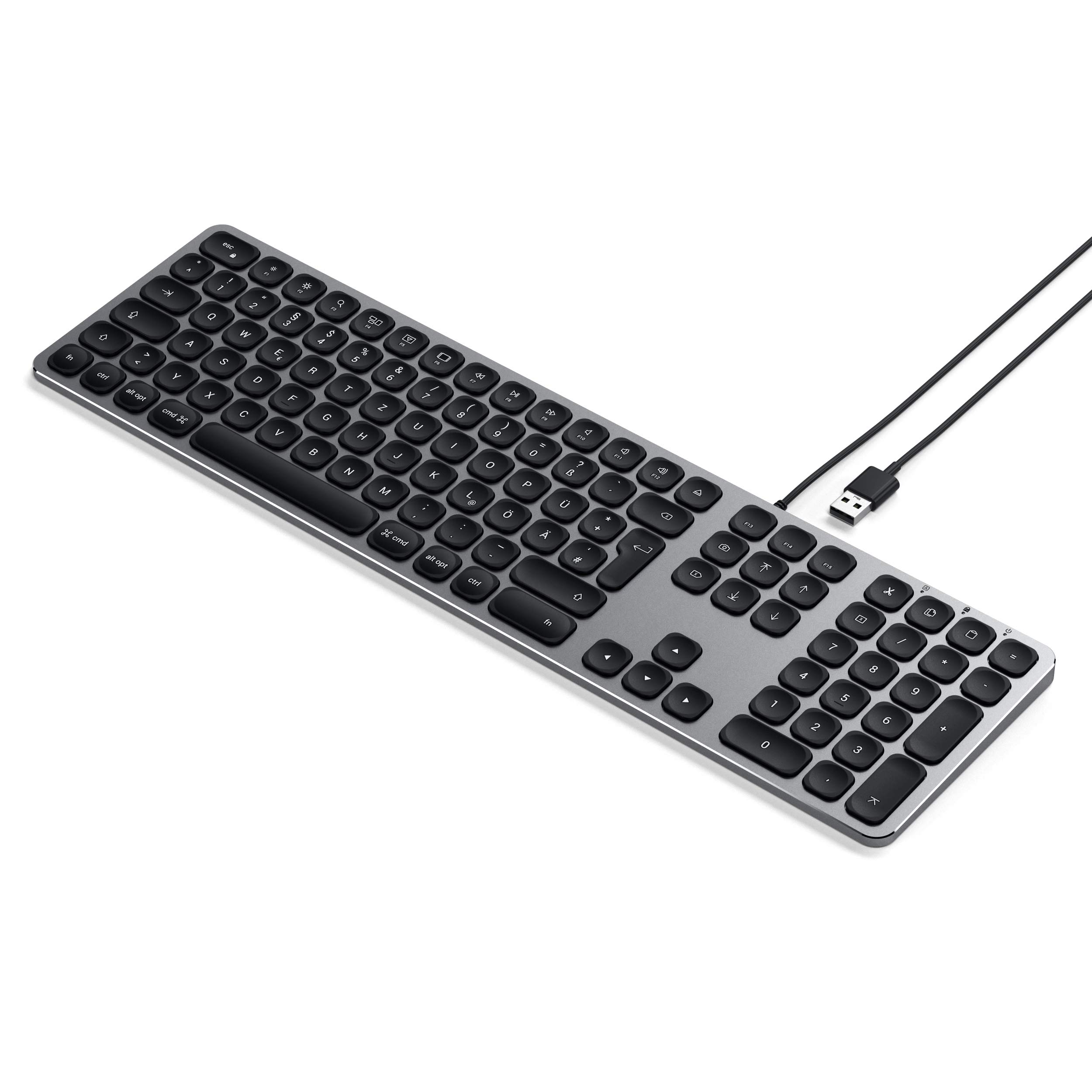 SATECHI Teclado con Cable USB De Aluminio con Keypad Numérico - Teclado QWERTZ Alemán - Compatible con iMac, iMac Pro, 2020 Mac Mini y Mucho Más, Distribución en Alemán, Gris Espacial