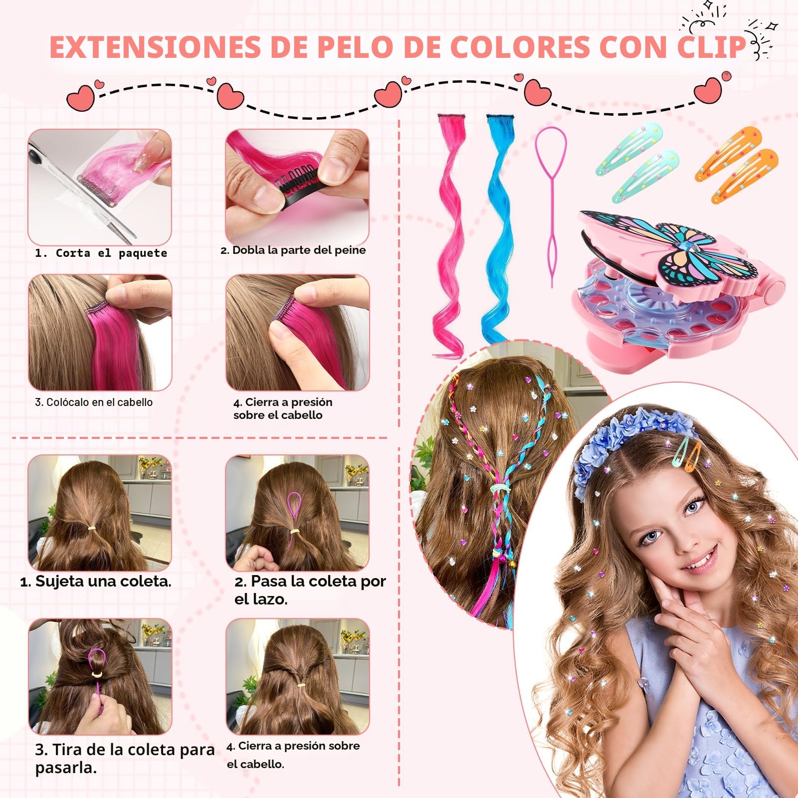 SEMKOTREE Herramientas de Peinado, Hair Bedazzler con 630 Gemas y Extensiones Pelo, Purpurina Pelo Diamantes, Brillantes para el Pelo