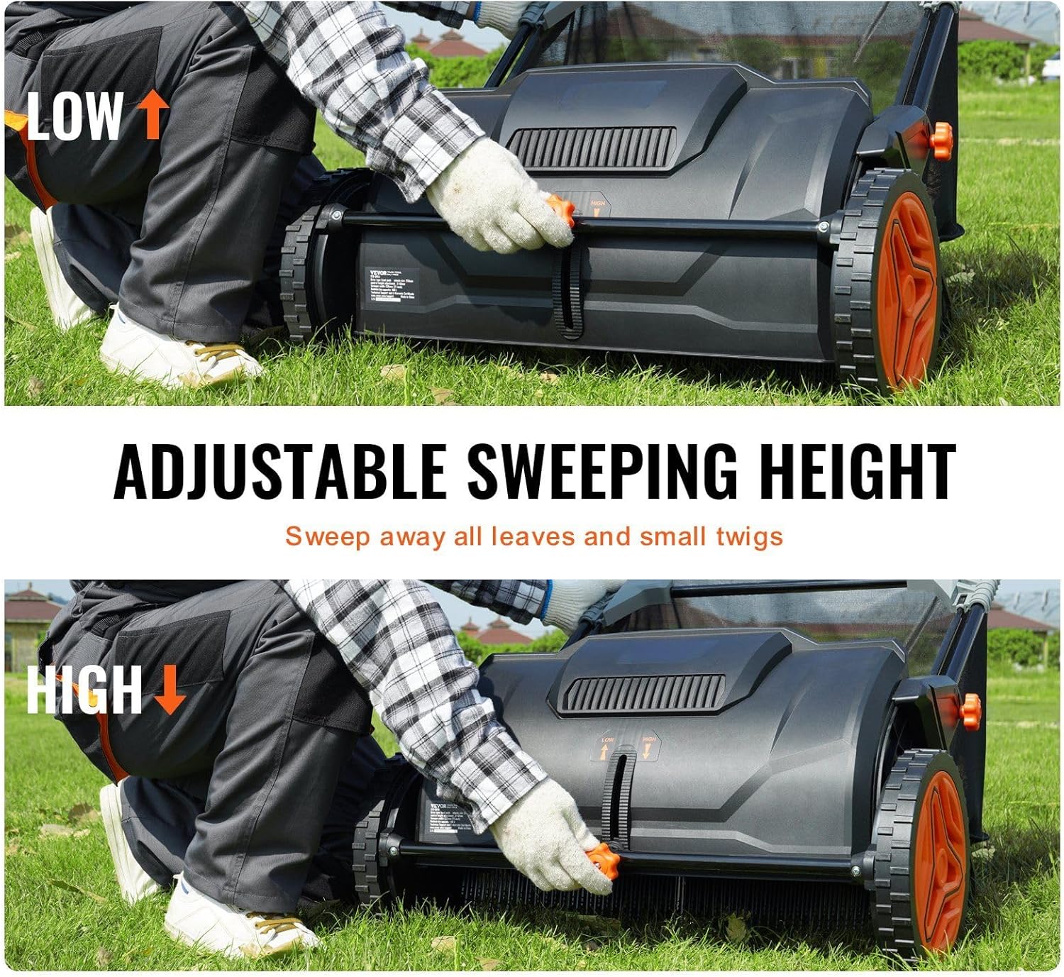 26" Push Lawn Sweeper - 7 ft³ Large Capacity Mesh Collection Bag with 4 Spinning Brushes & Heavy Duty Steel Frame - Strong Rubber Wheels for Grass/Leaves (Sickle Bar)