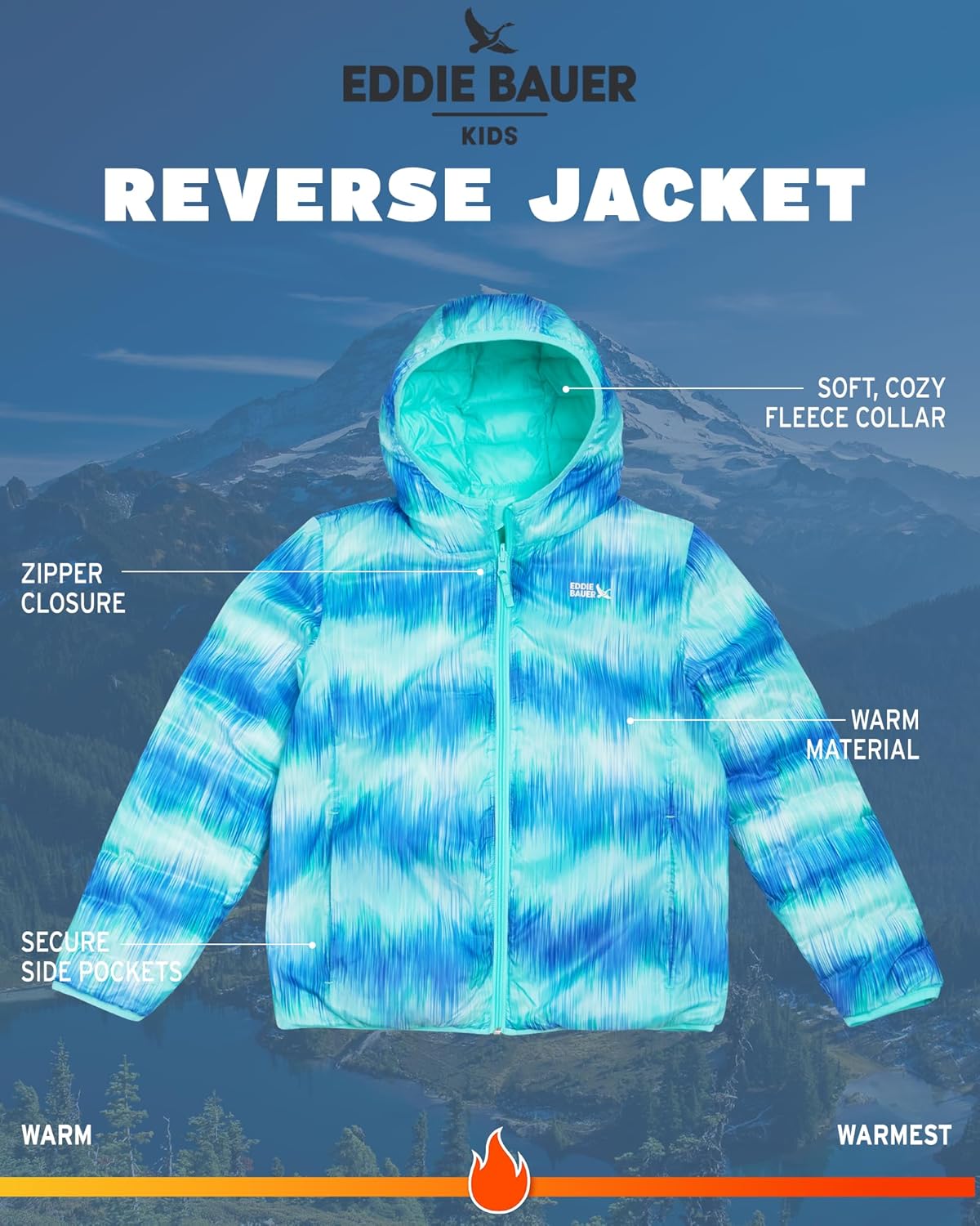 Eddie Bauer Girls' Jacket - CirrusLite Weather Resistant Down Coat for Girls - Insulated Quilted Bubble Puffer (3-20), Size 14-16, Aruba Blue - Reversible