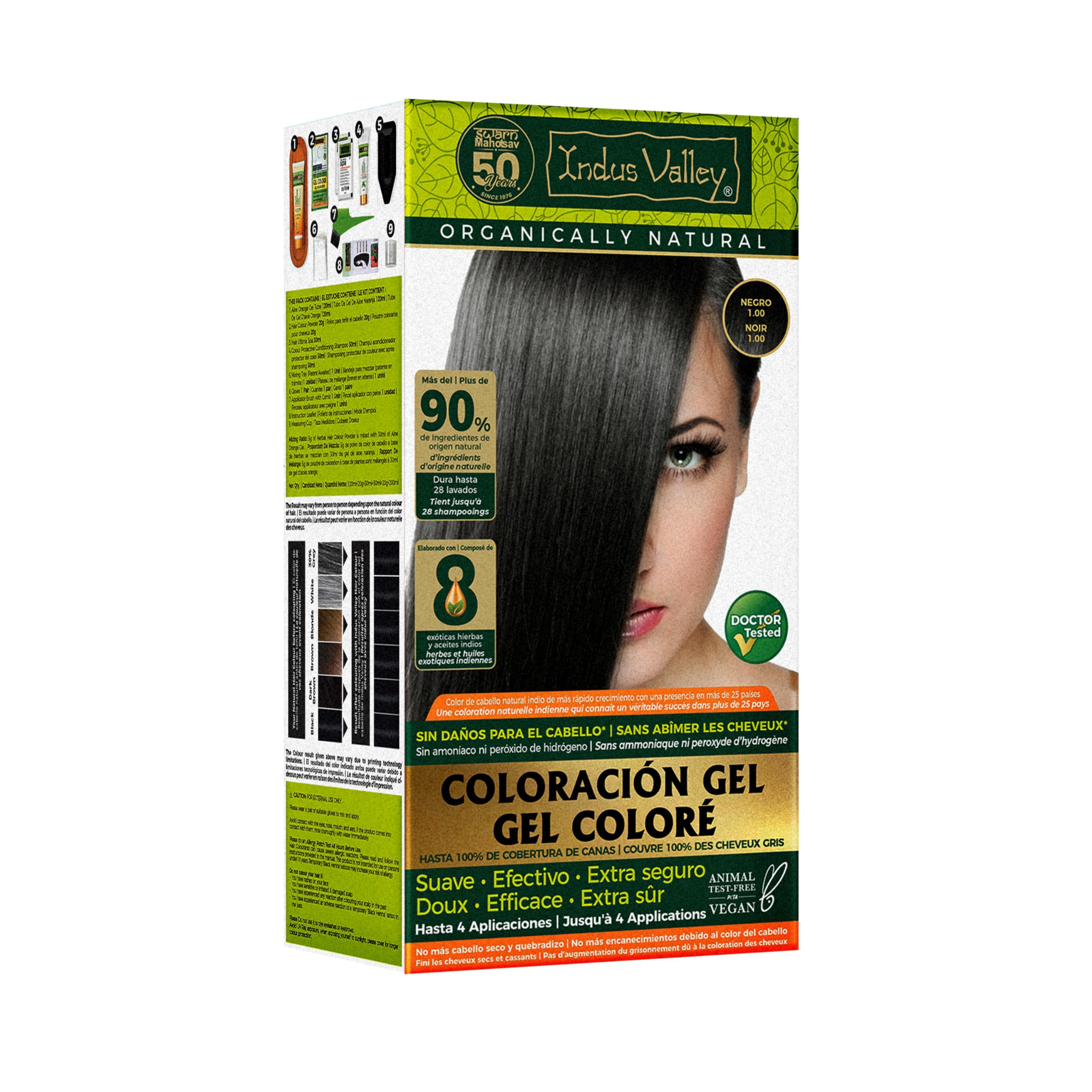 - Indus Valley Damage Free Gel Hair Color | Gray Coverage of Resistant Gray Hairs - Ammonia-Free & Vegan - Hair Dye | Long Lasting Conditioning Hair | Organic Hair Dye For Women, Black 1.0,220g