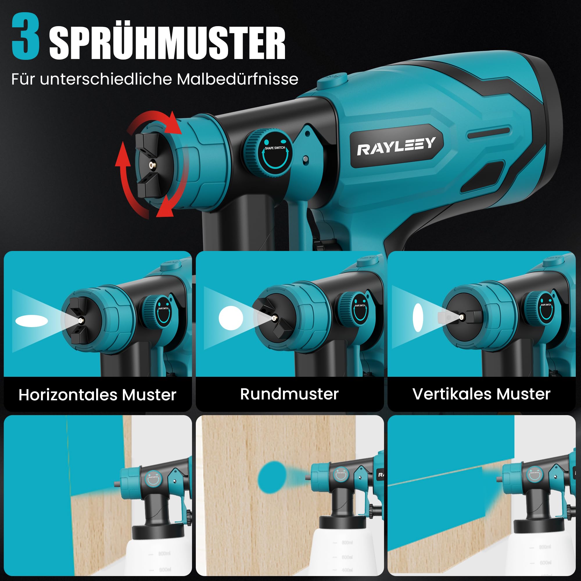 Akku-Farbpistole kompatibel mit Makita Akku 18V, Farbsprühsystem 1000 ml/min, 800-ml-Behälter mit 4 Düsen (1/1,5/2,0/2,5 mm), Akku-sprühpistole für Wände, Möbel, Farbe