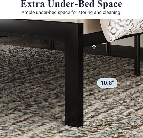 Miniatura 6 de Allewie - Base de cama con cabecera de madera, marco y tiras metálicas, diseño rústico de estilo campestre, estructura de metal fuerte, fácil de