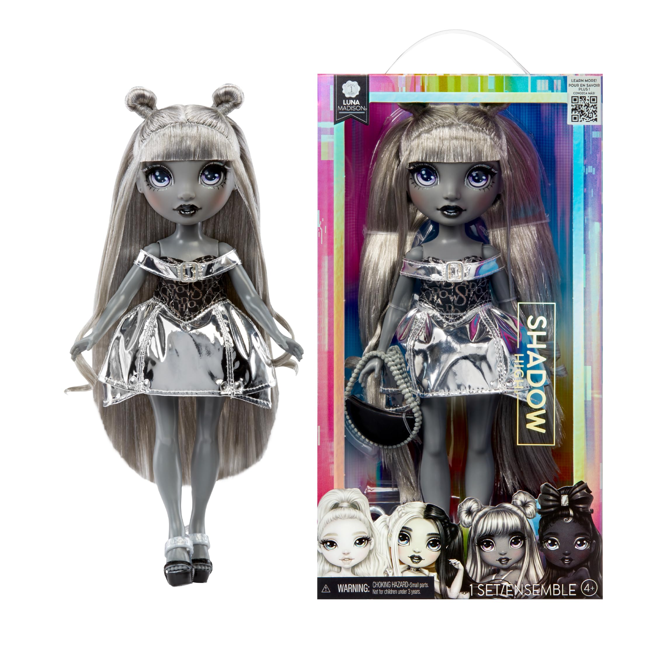 Rainbow High Shadow High Luna Madison - Grayscale 28cm Fashion Doll, Metallic Grey Outfit and Hair, Stylish Handbag, Cute Present for Children 4-10 Years Old
