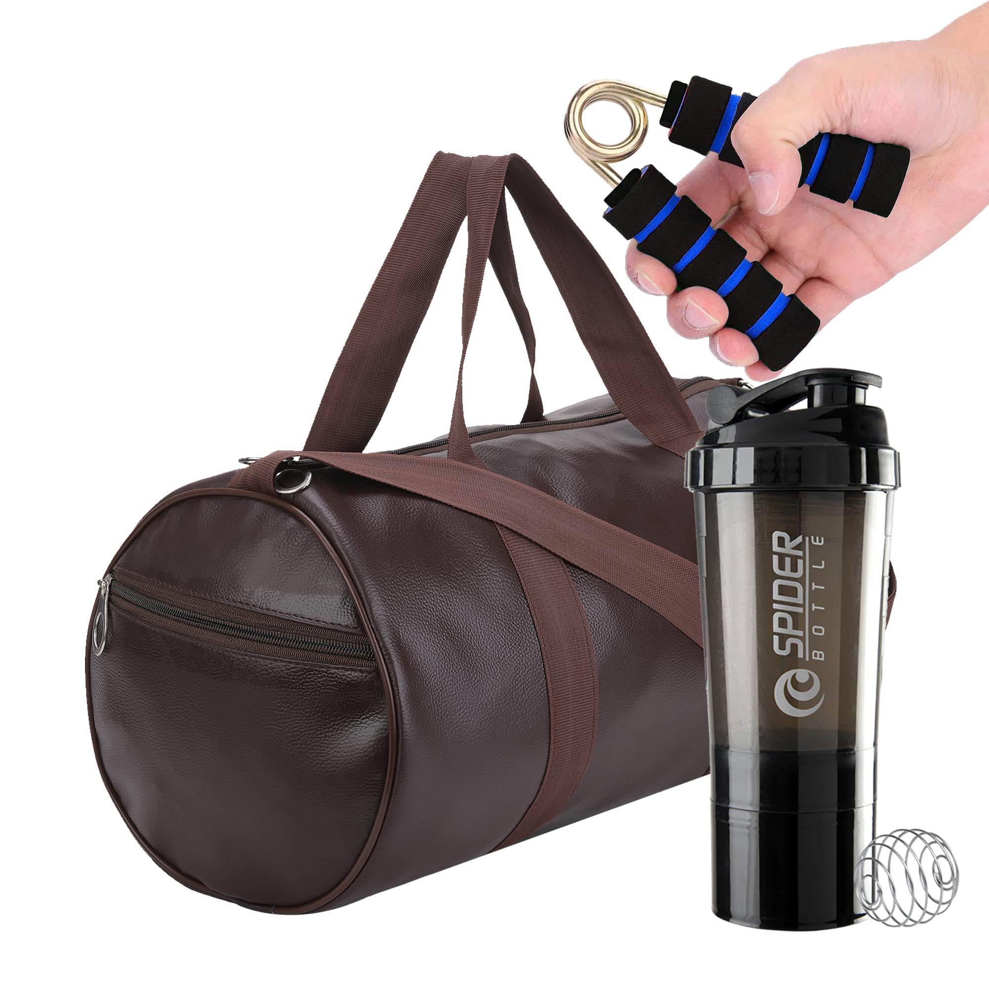 Gym Shaker With Hand Gripper & Gym Bag For Men Workout Fitness Kit For Gym Shaker Bottle 500ML Hand Supporter Gripper Trawler Bag (BPA Ball Free) (BROWN + BLACK)-picture-18
