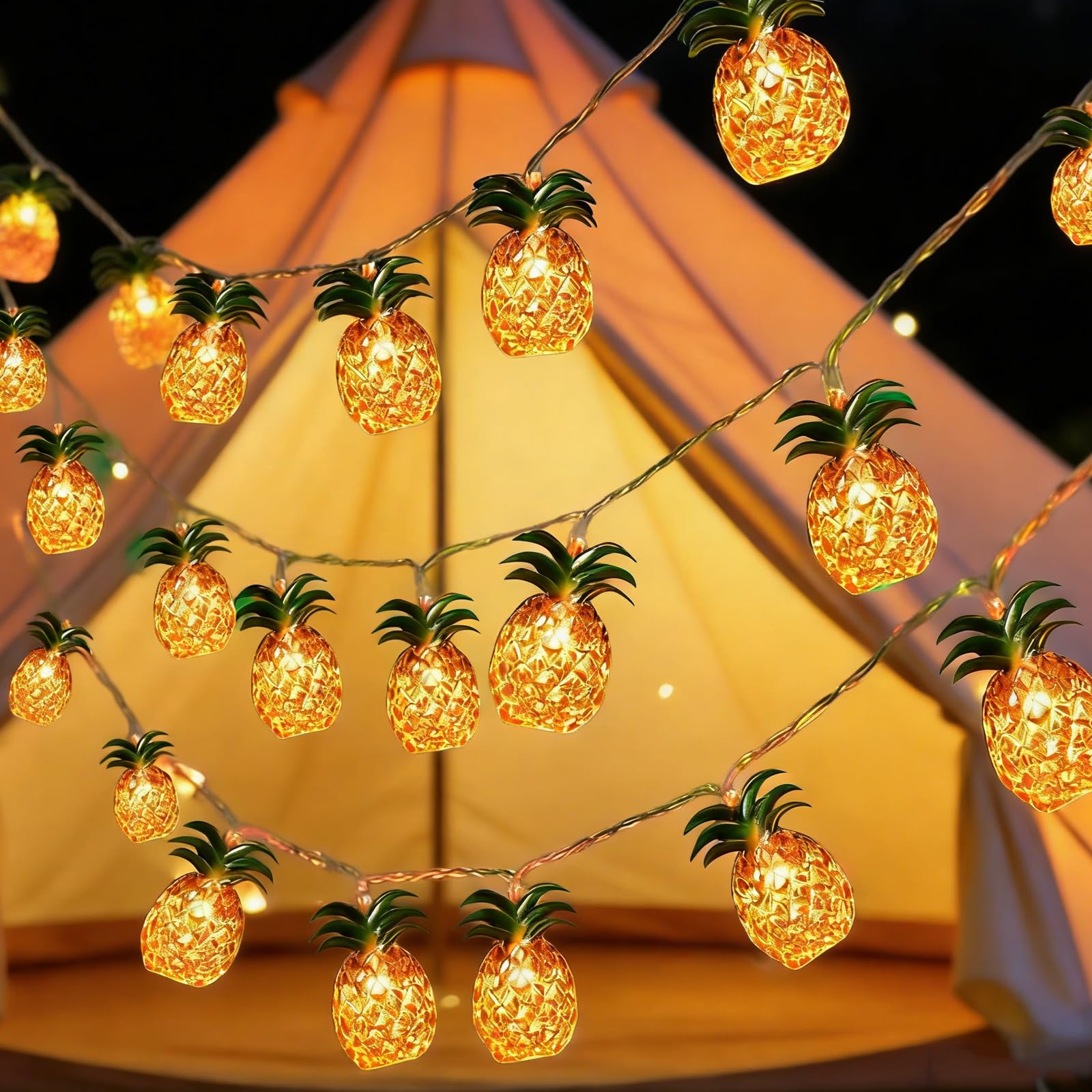 CutitiUU 20 LED Pineapple String Lights,3.0M Summer Tropical String Lights,Battery Operated Decorative Lighting for Bedroom Birthday Valentine Party Hawaiian Party Decor (Pineapple)