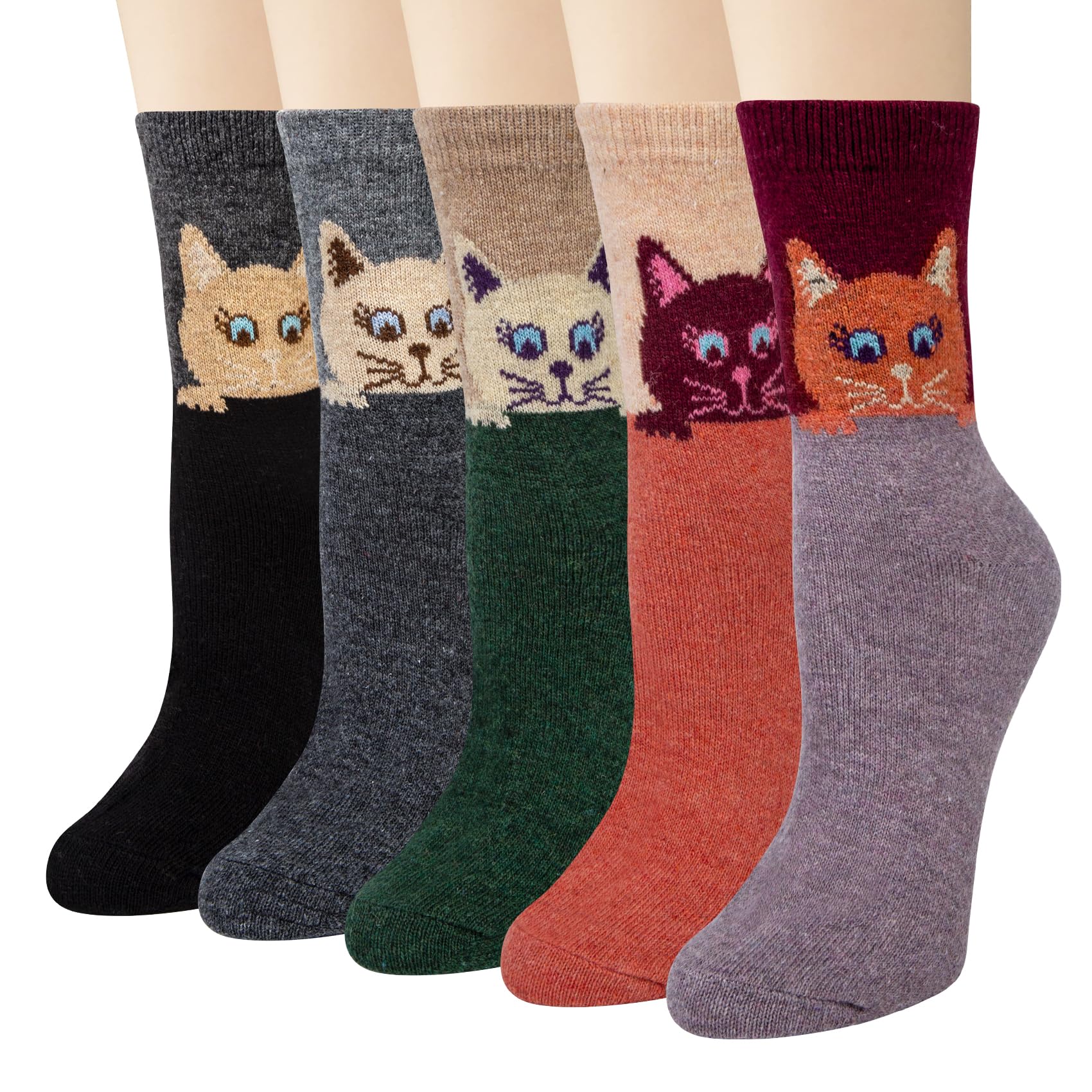 YSense Snug 5 Paia di Calze Calde Invernali da Donna - Calze di Lana Comode per Escursionismo, Multicolore