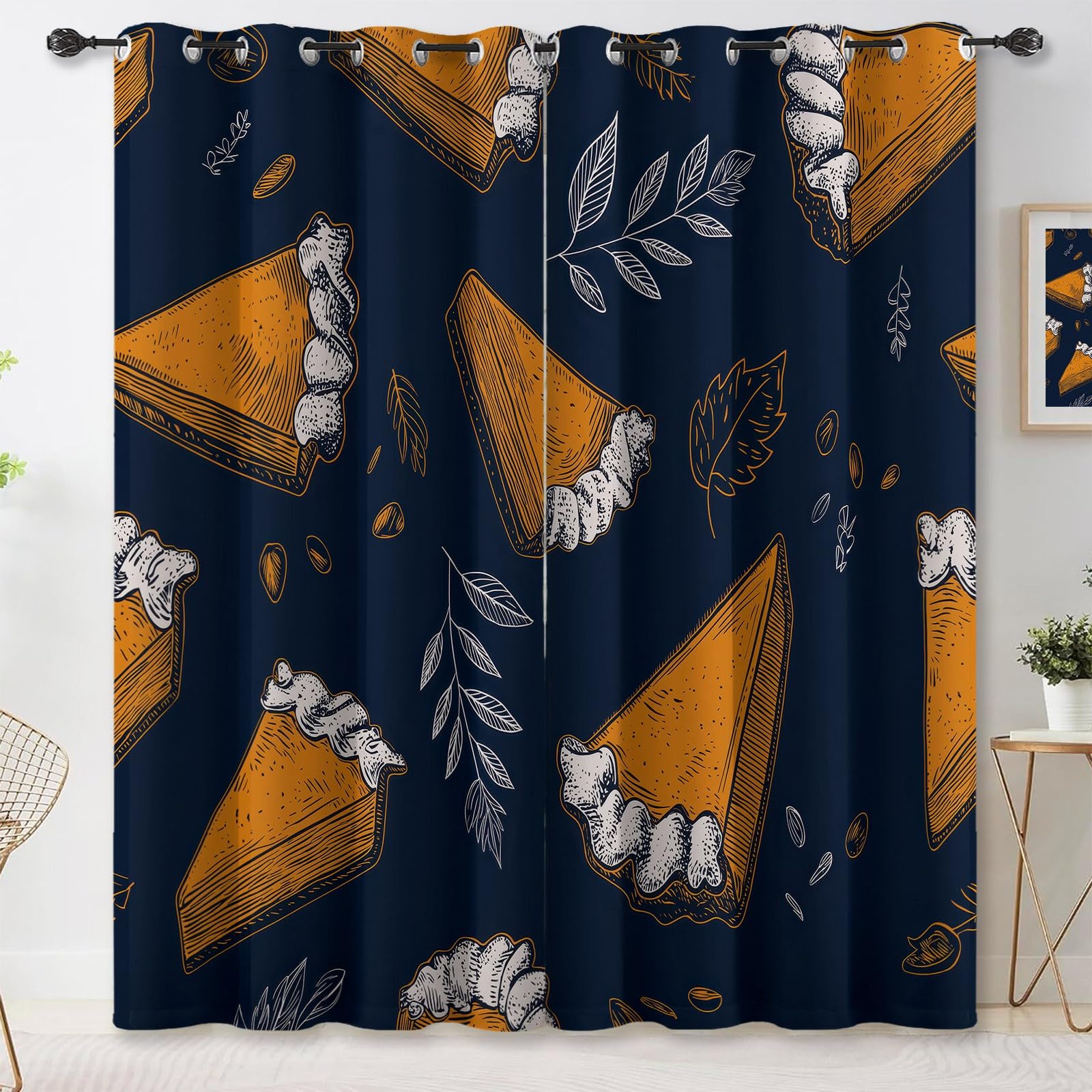 Rideaux occultants imprimés sombres 67.5x160 cm motif citrouille