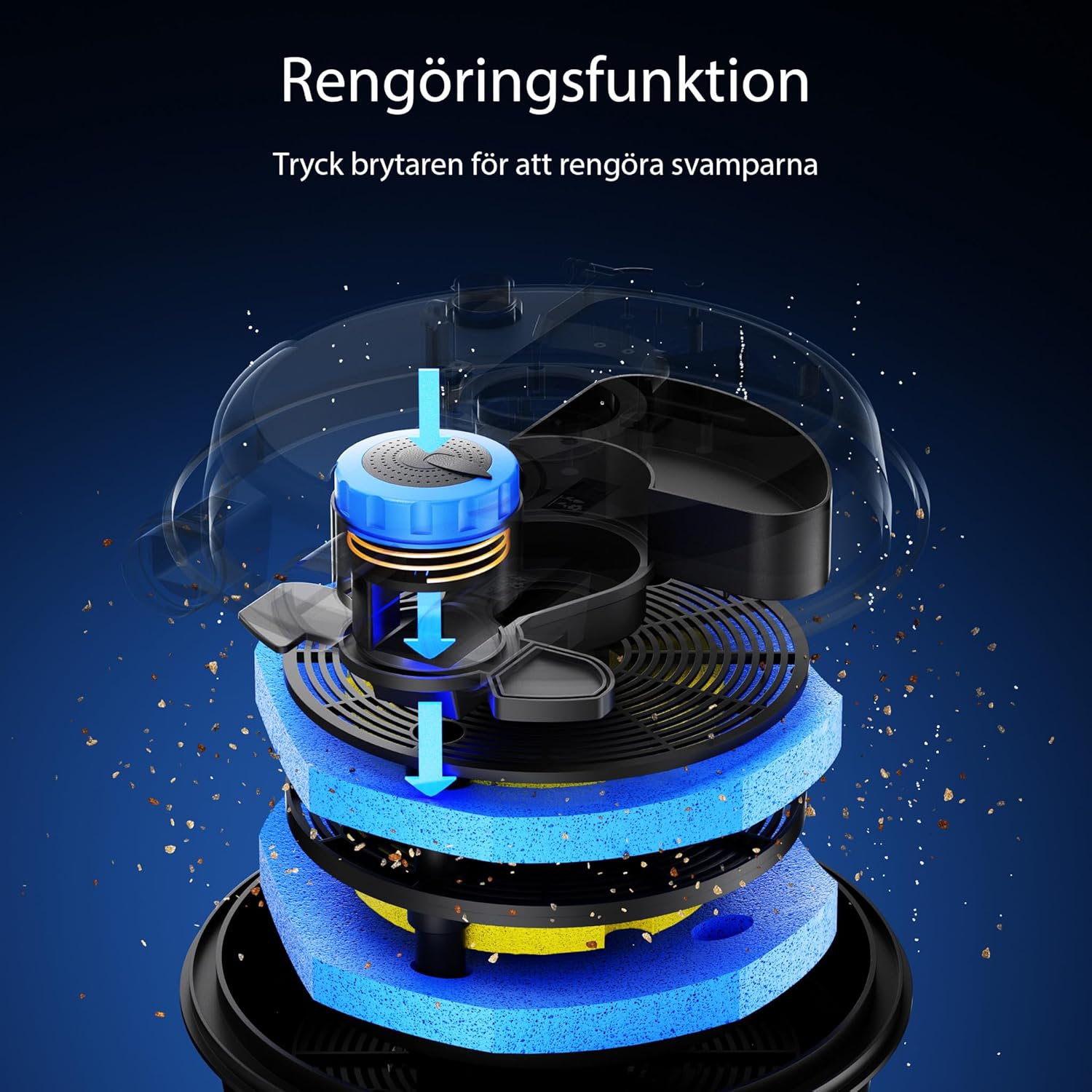Diagram of the cleaning function mechanism in Wiltec CPF-250 filter.