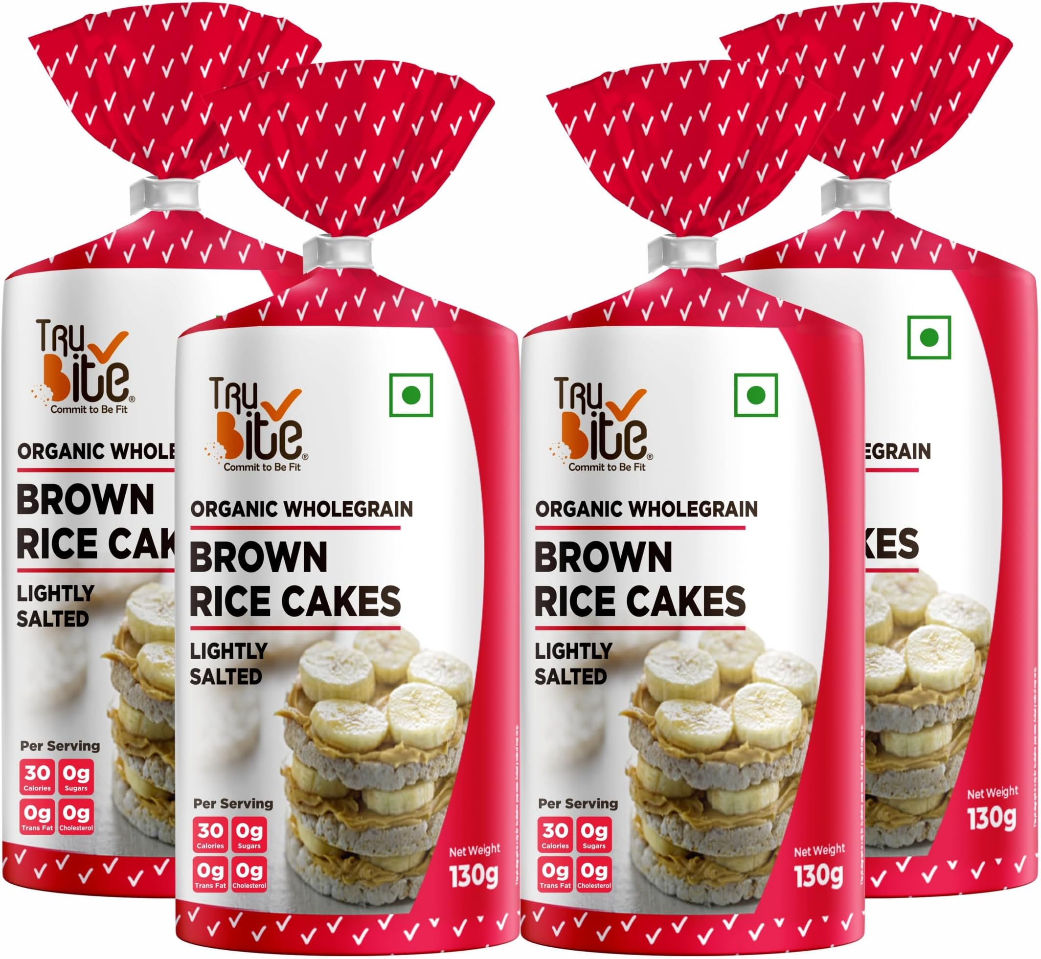 Trubite Crispy Organic Wholegrain Brown Rice Cakes (Lightly Salted) (Pack Of 4) (130g x 4) |100% Natural | High In Fiber | Low In Calories | Cholesterol Free | Super Healthy