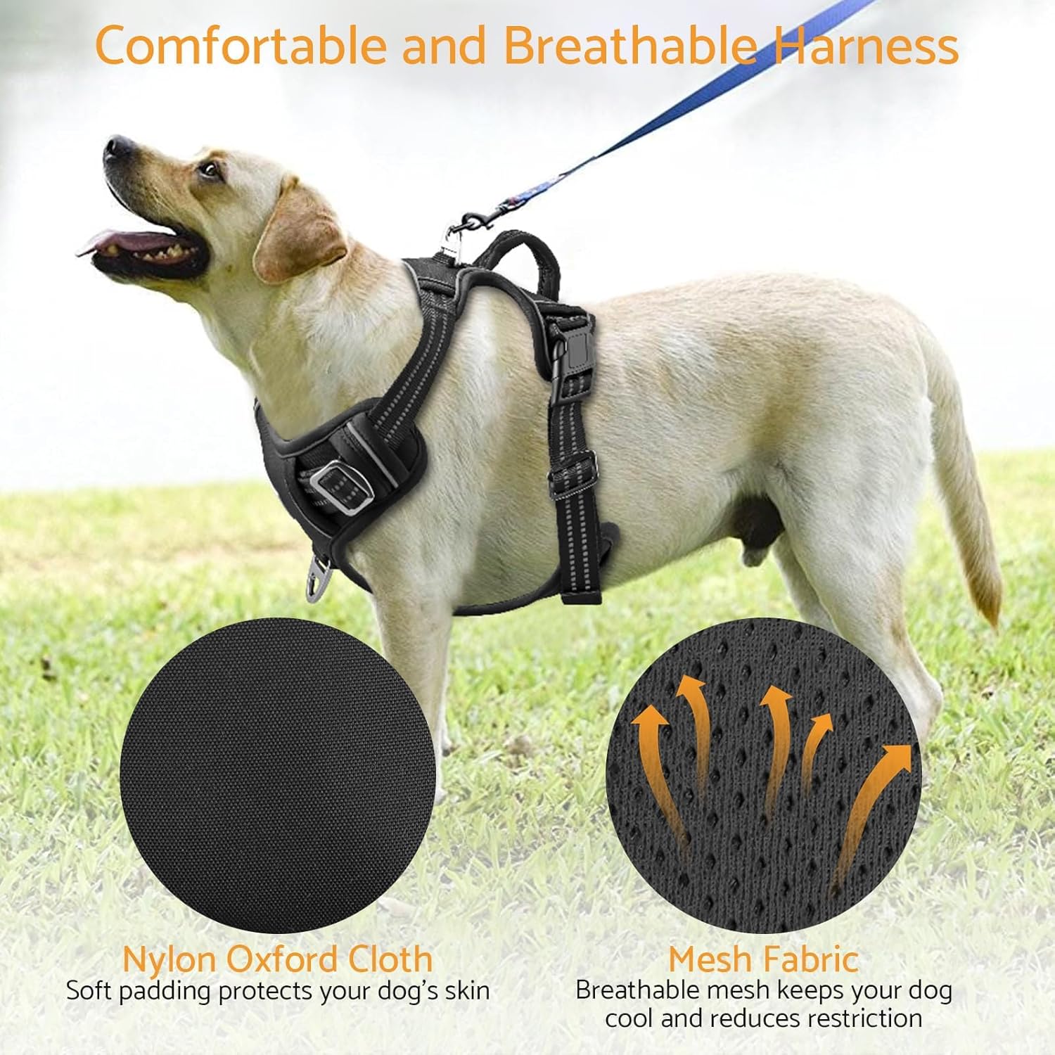 No-Pull Adjustable Dog Harness for Large Dogs 2 Leash Clips,Reflective,No-Choke,Soft Padded Vest with Breathable Mesh & Easy Control Handle for Walking and Training,XL