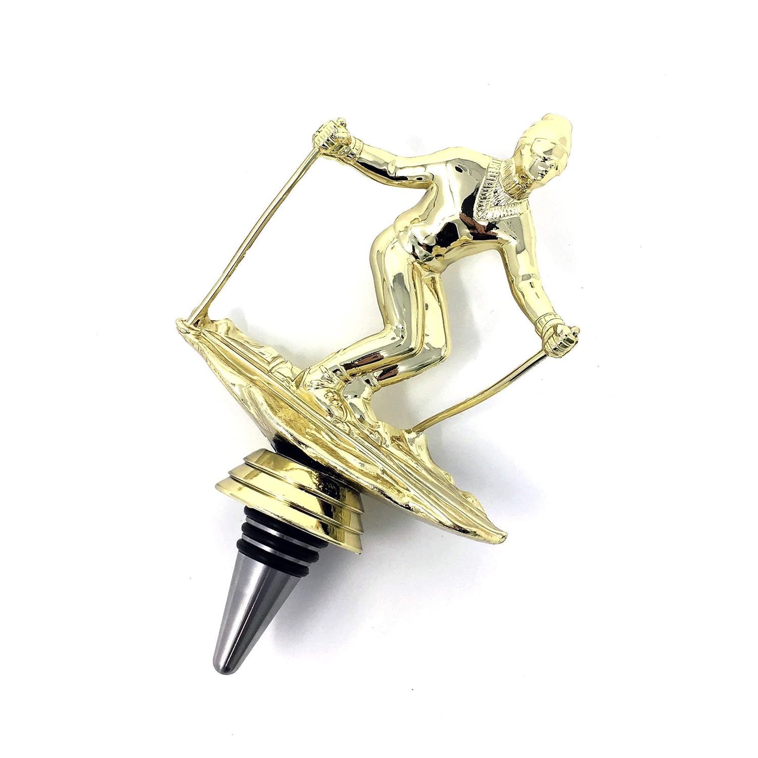 Skiing Wine Bottle Stopper Handmade with Stainless Steel Base and Repurposed
