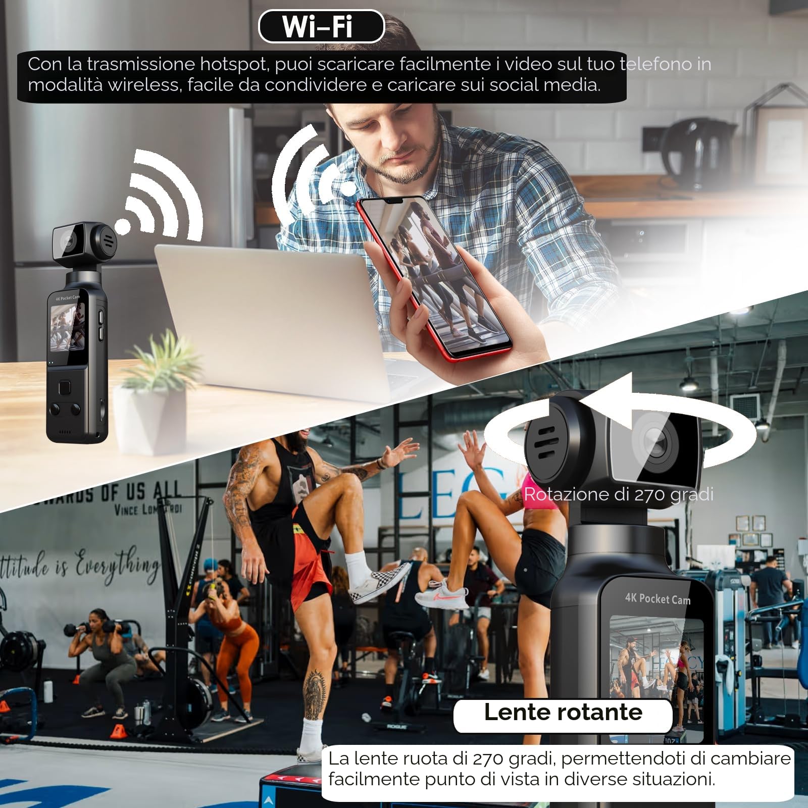 ydi Telecamera da Corpo 4K con Microfono Esterno, Video & Audio Mini Vlog Videocamera Tascabile Rotazione 270° Telecamera per Sport, Bici, Viaggi, Strumento di Polizia, 64 GB Inclusi