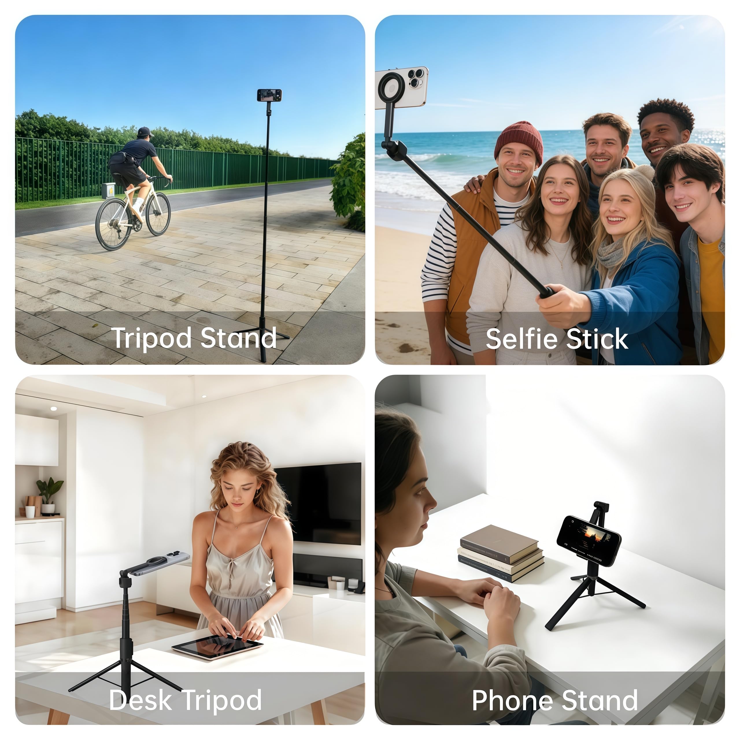 Treppiede magnetico per selfie per iPhone Android, 67 pollici, supporto estensibile per telefono con telecomando e testa inclinabile, supporto per telefono N52 resistente compatibile con iPhone 12-17